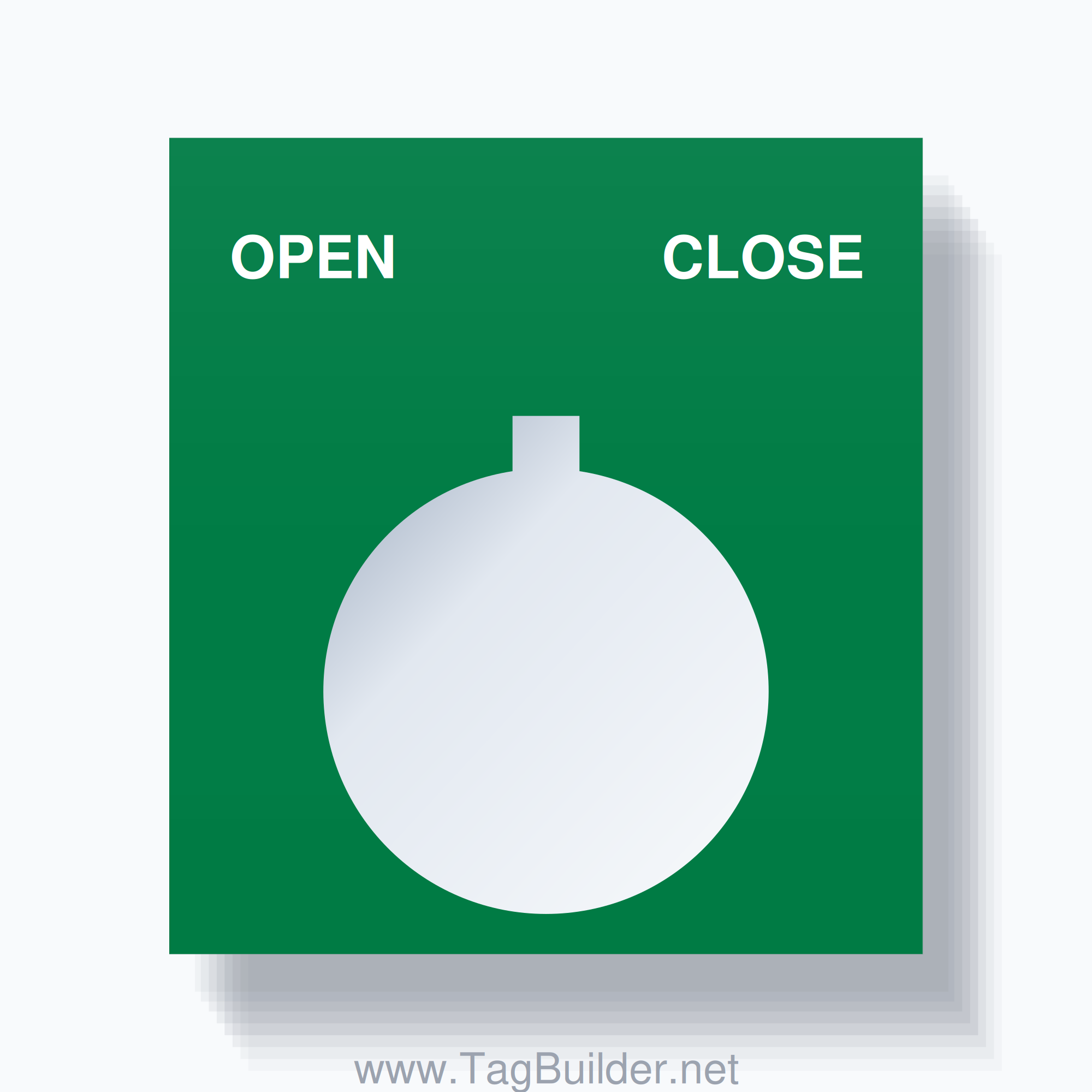 22mm Ring Tag – OPEN CLOSE, Two-Line Square, Allen-Bradley Compatible, White on Green