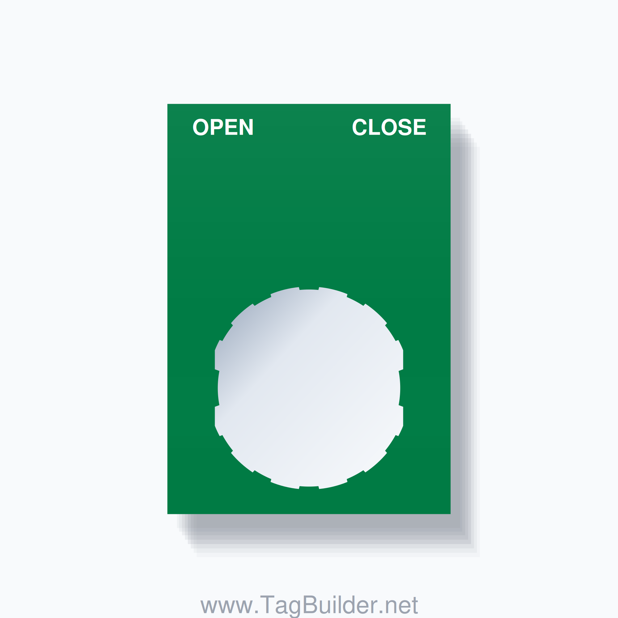 22mm Ring Tag – OPEN CLOSE, Two-Line Squared, Schneider Electric Compatible, White on Green