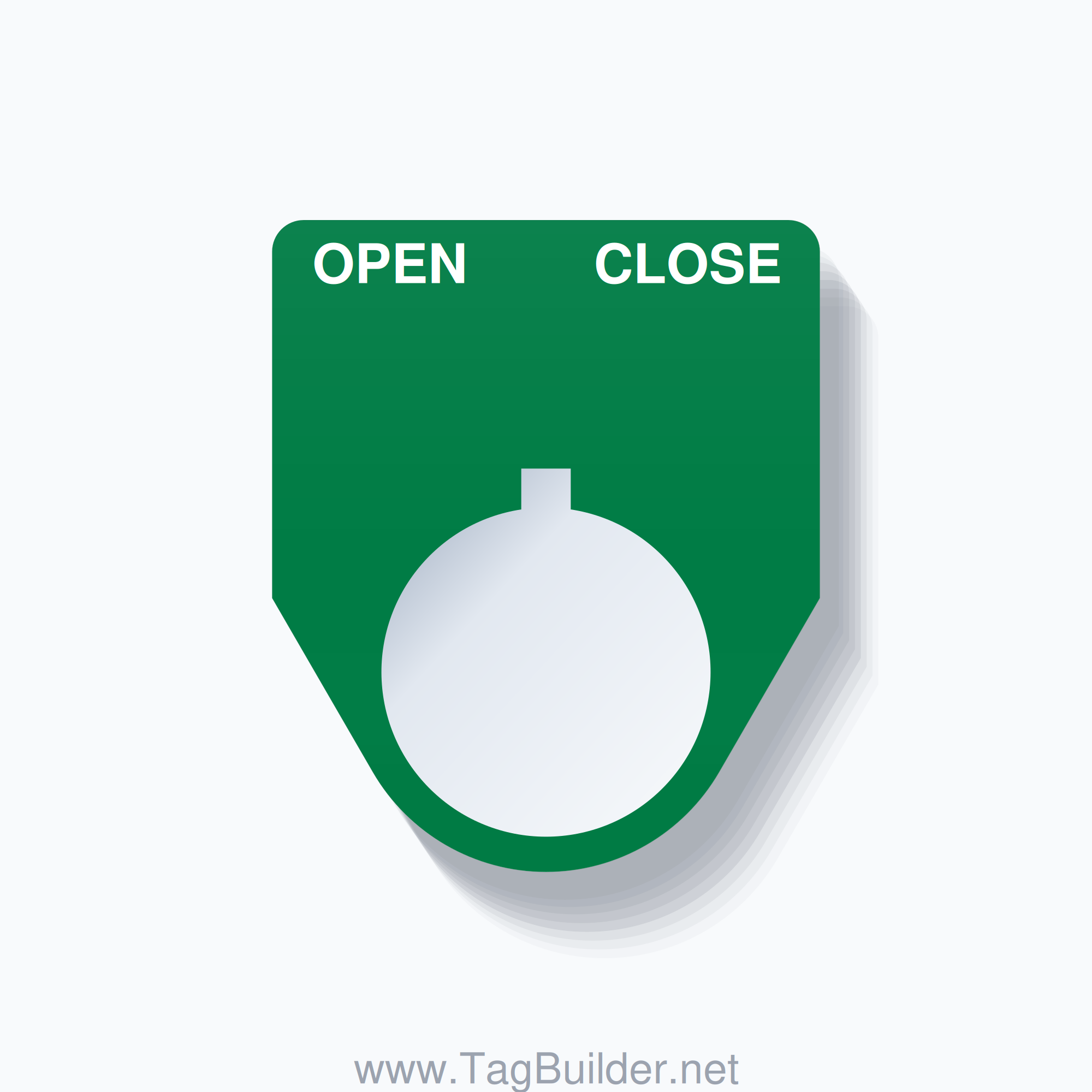 22mm Ring Tag – OPEN CLOSE, Two-Line Traditional, Allen-Bradley Compatible, White on Green