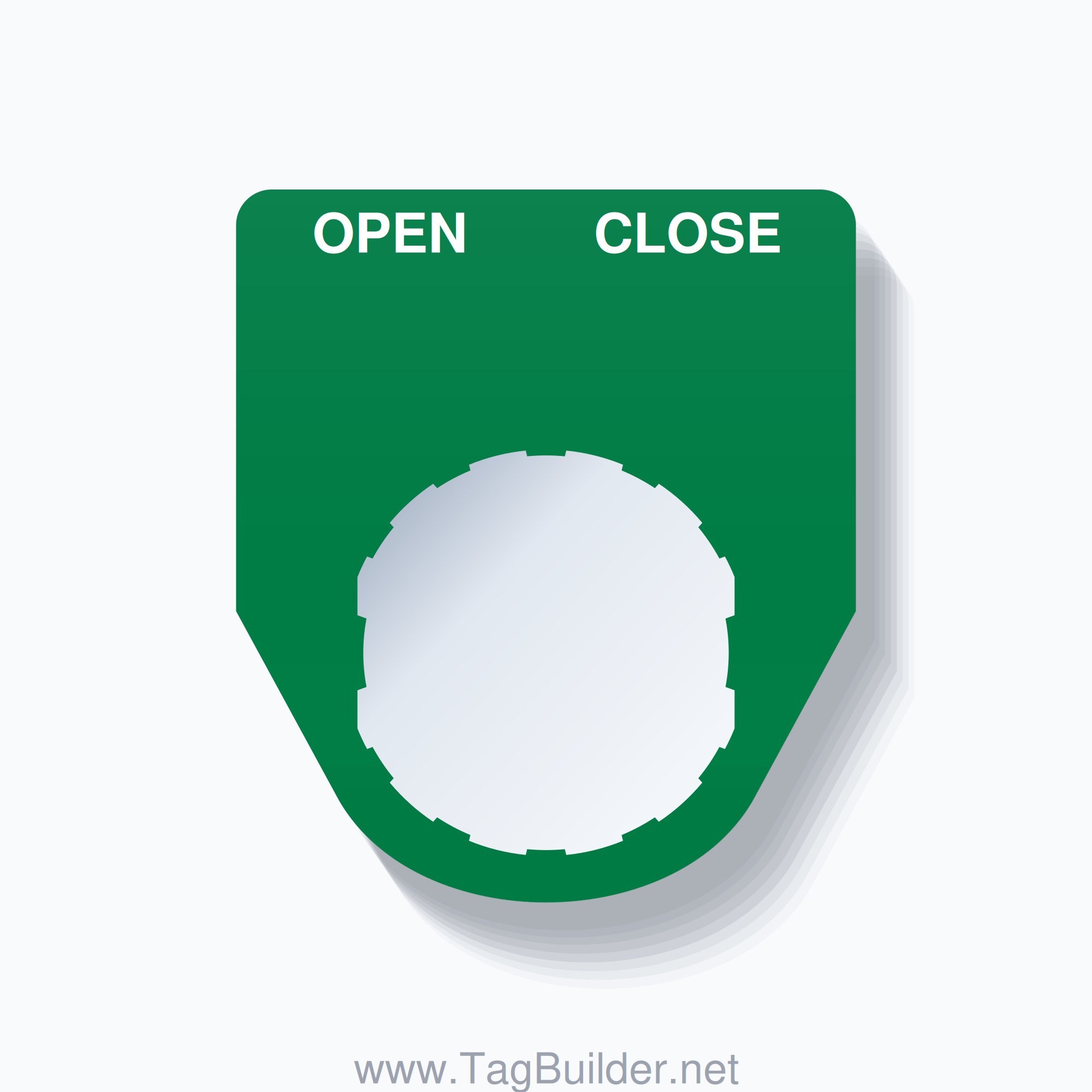 22mm Ring Tag – OPEN CLOSE, Two-Line Traditional, Schneider Electric Compatible, White on Green