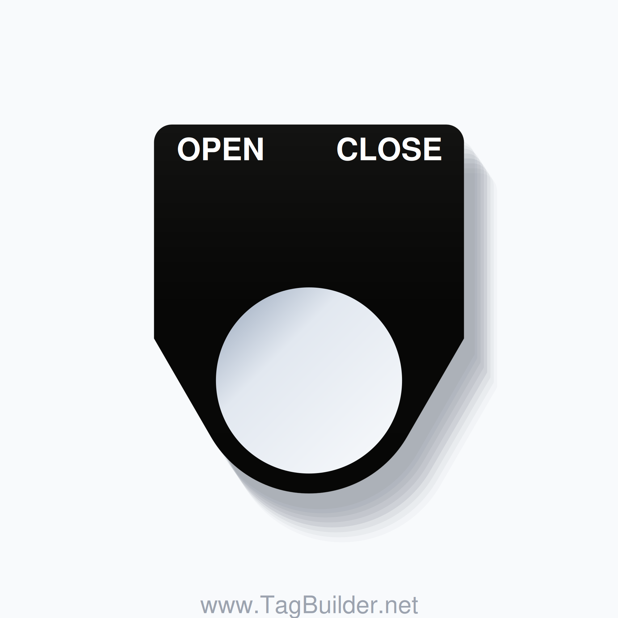 22mm Ring Tag – OPEN CLOSE, Two-Line Traditional, White on Black