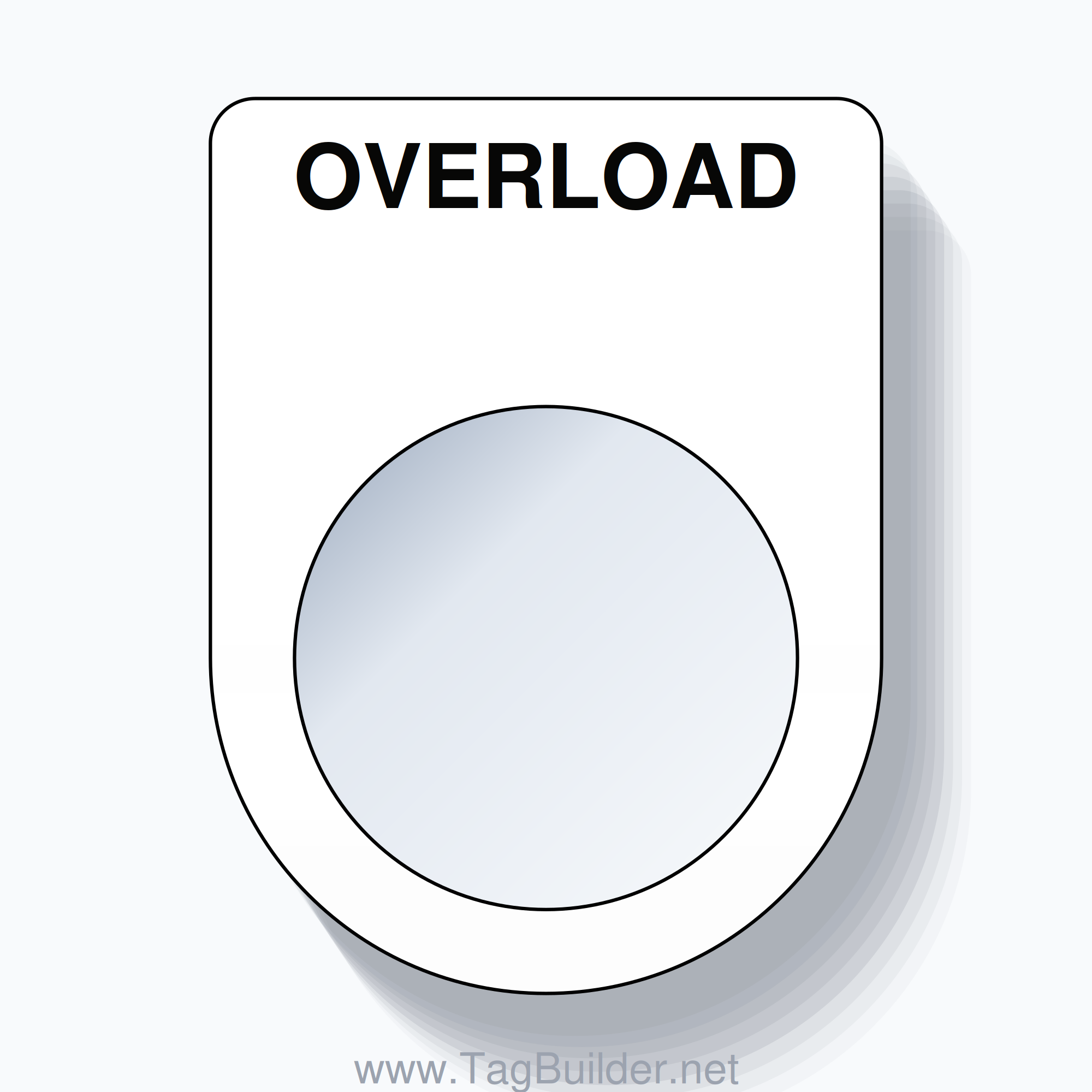 22mm Ring Tag – OVERLOAD, Single-Line Slim, Black on White