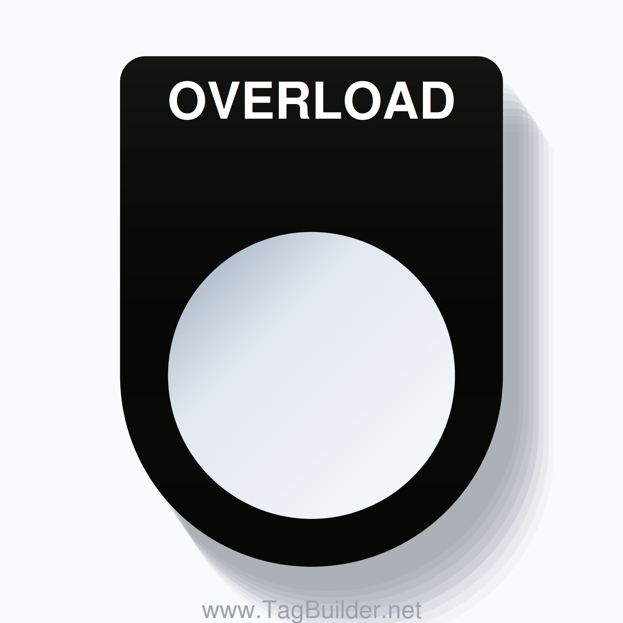22mm Ring Tag – OVERLOAD, Single-Line Slim, White on Black