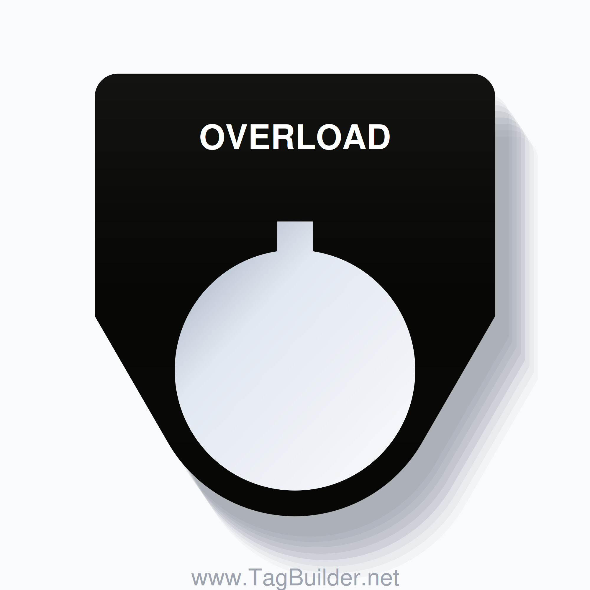 22mm Ring Tag – OVERLOAD, Single-Line Traditional, Allen-Bradley Compatible, White on Black