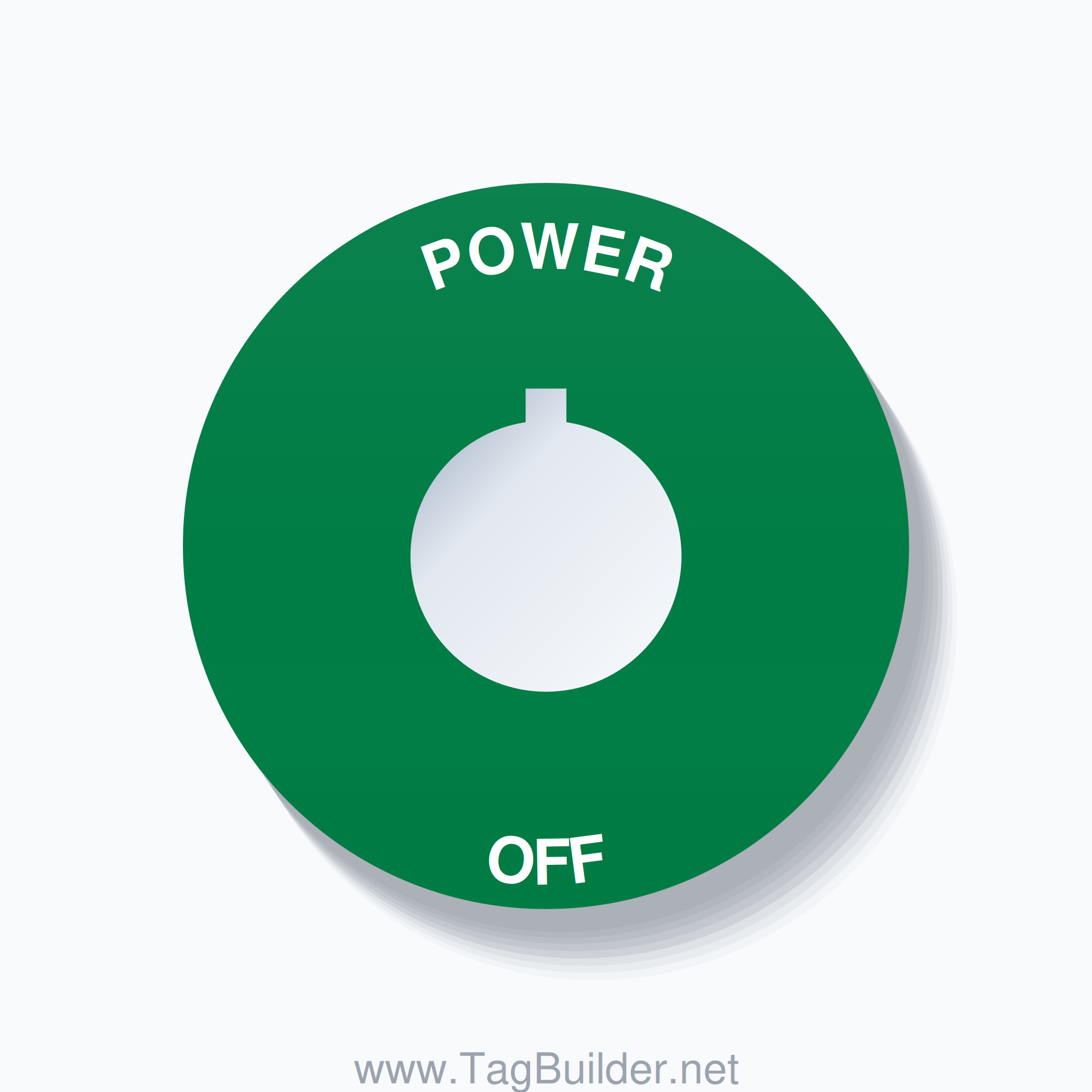 22mm Ring Tag – POWER OFF, Single-Line 60mm Round, Allen-Bradley Compatible, White on Green