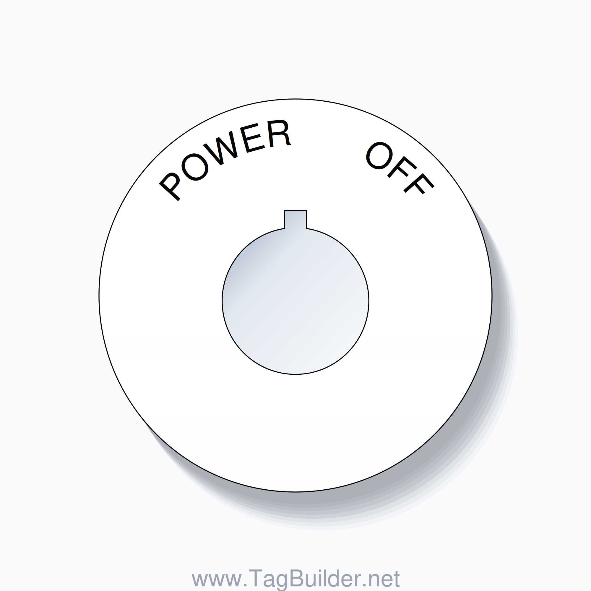 22mm Ring Tag – POWER       OFF, Single-Line 60mm Round, Allen-Bradley Compatible, Black on White