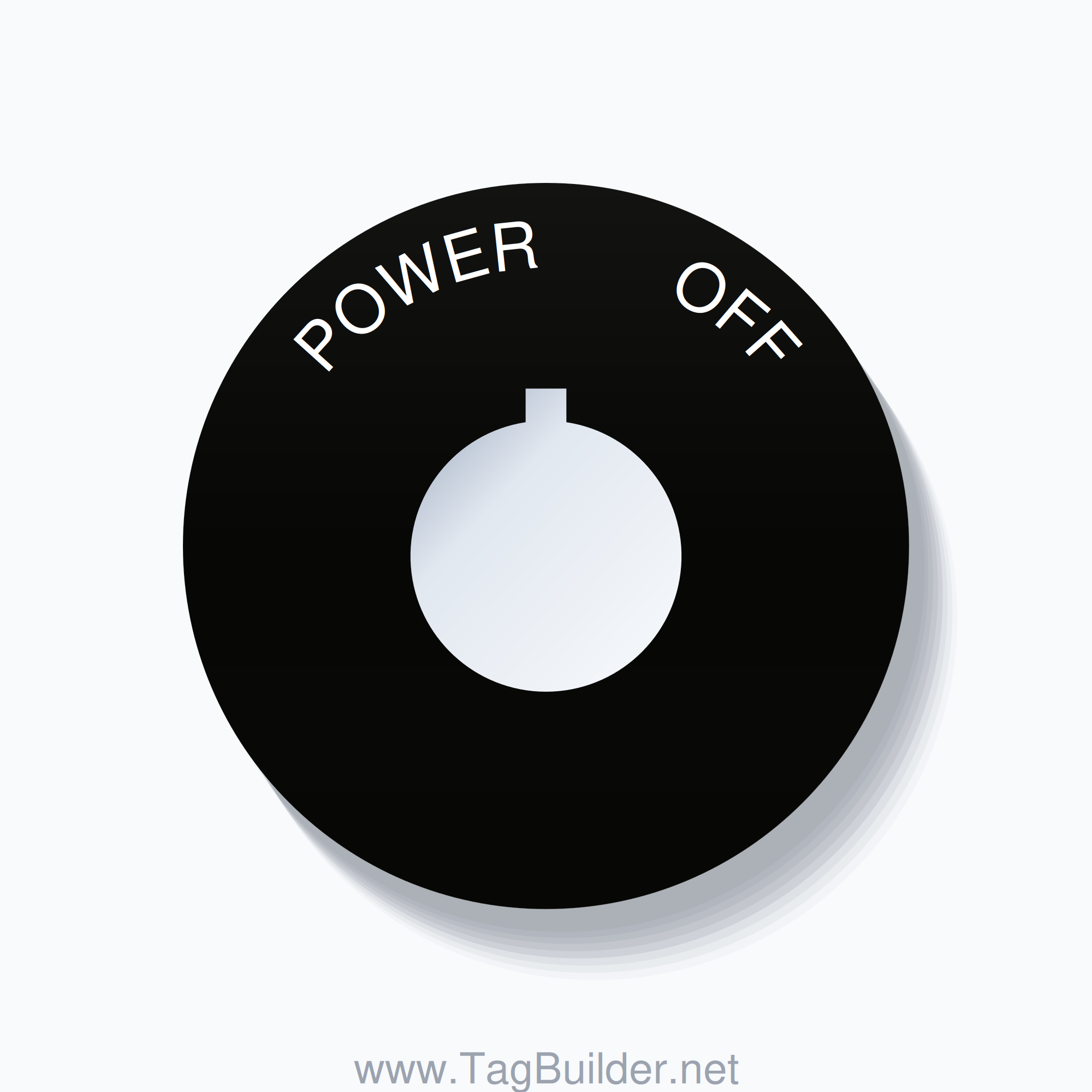 22mm Ring Tag – POWER       OFF, Single-Line 60mm Round, Allen-Bradley Compatible, White on Black