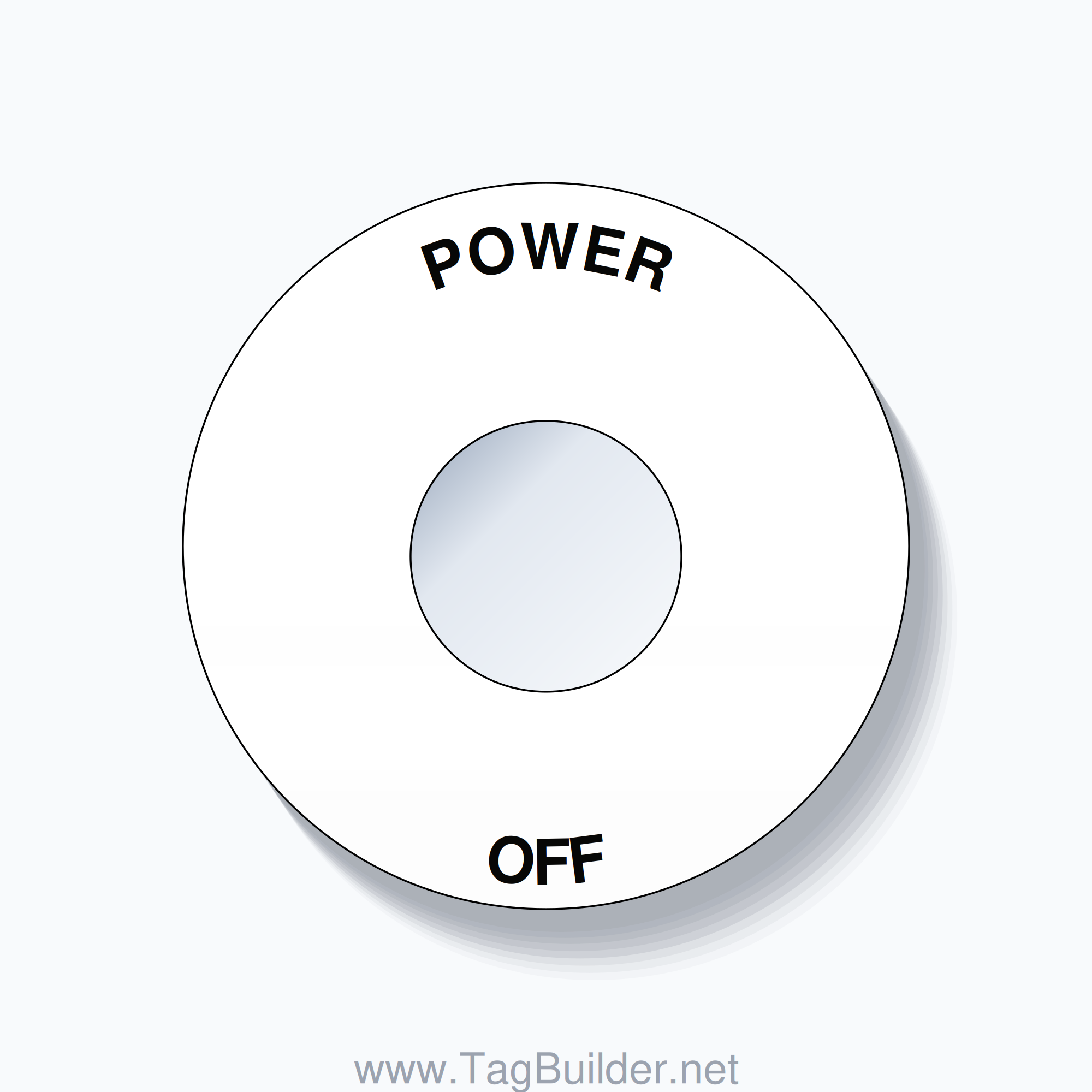 22mm Ring Tag – POWER OFF, Single-Line 60mm Round, Black on White