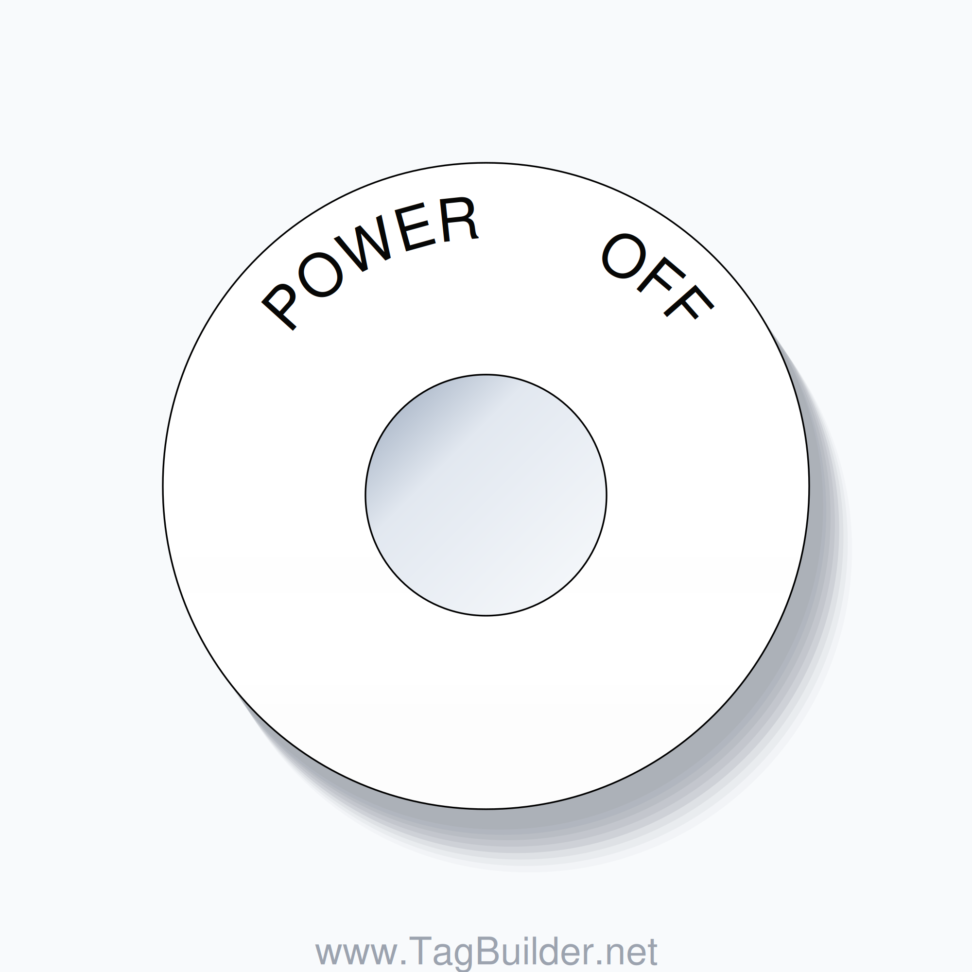 22mm Ring Tag – POWER       OFF, Single-Line 60mm Round, Black on White