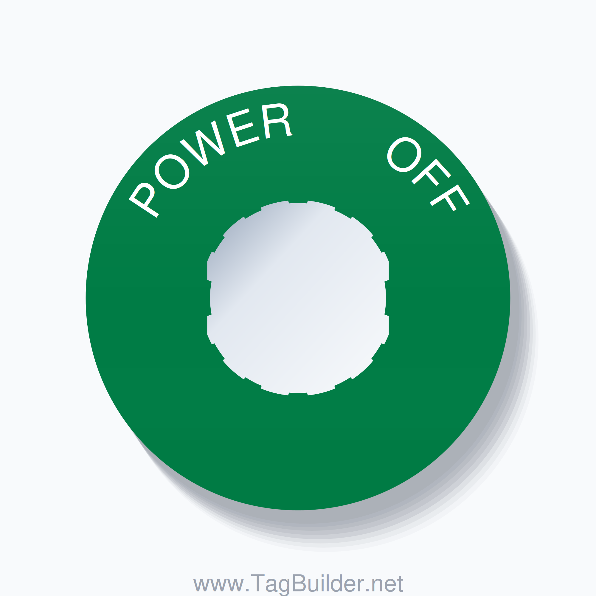 22mm Ring Tag – POWER       OFF, Single-Line 60mm Round, Schneider Electric Compatible, White on Green