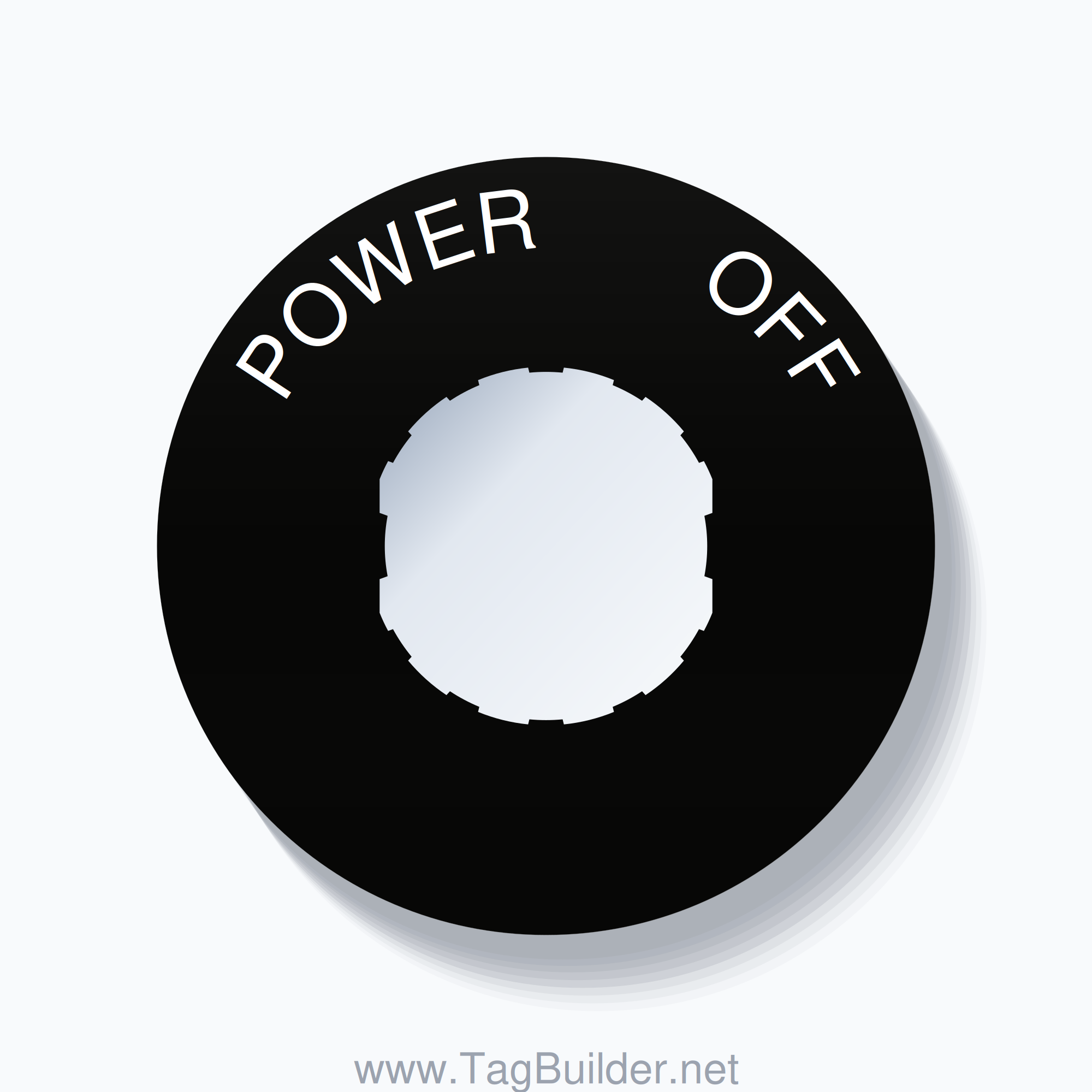 22mm Ring Tag – POWER       OFF, Single-Line 60mm Round, Schneider Electric Compatible, White on Black