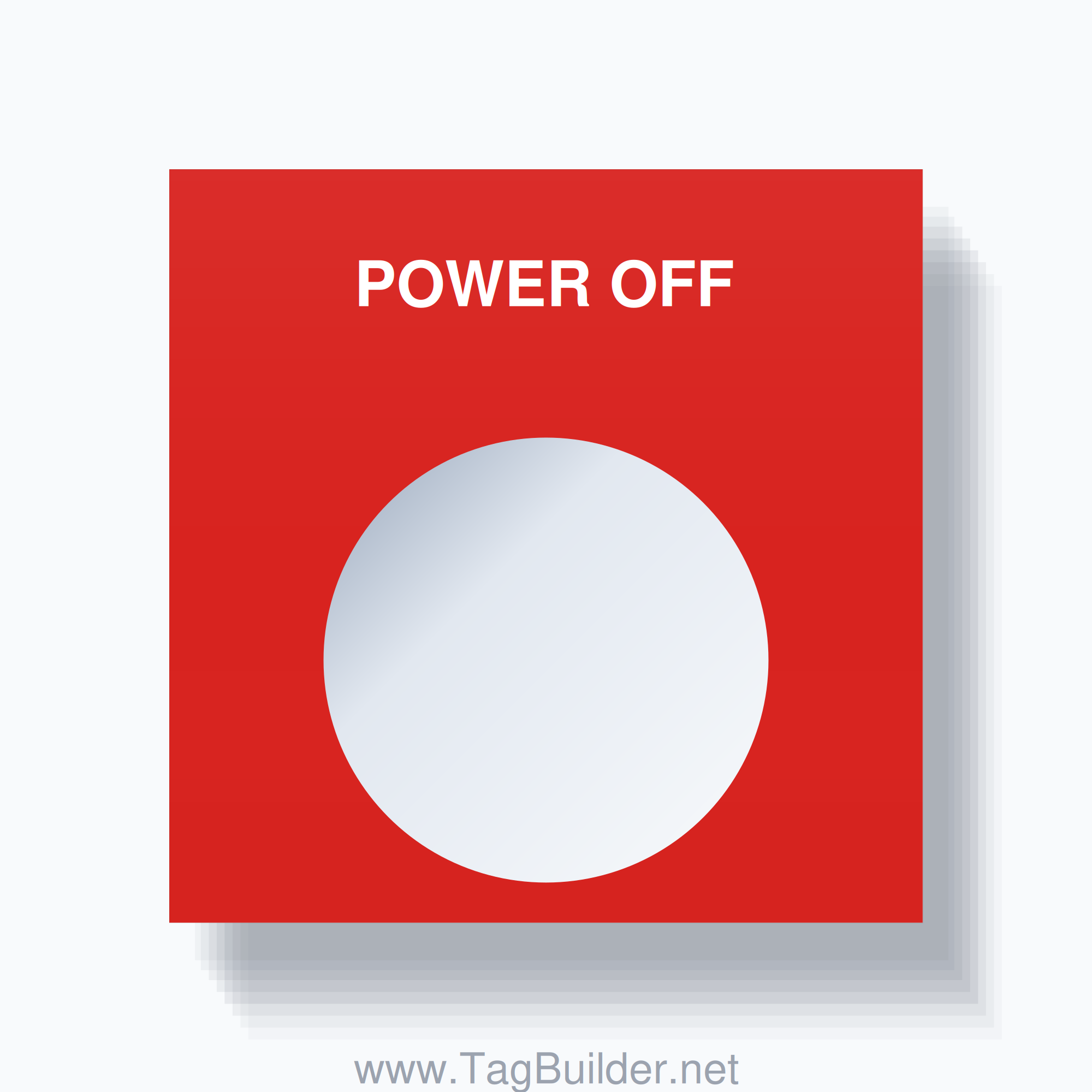 22mm Ring Tag – POWER OFF, Single-Line Square, White on Red