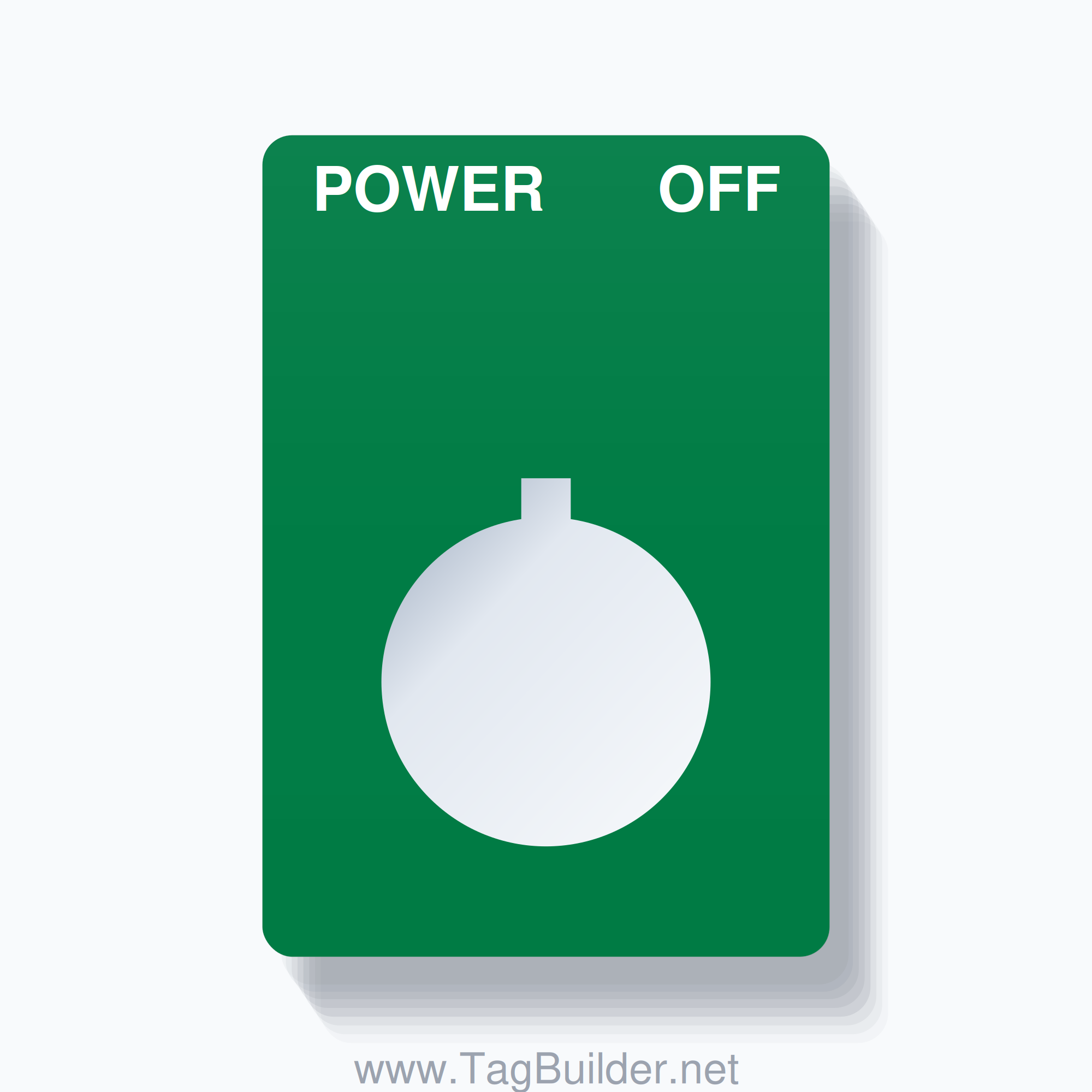 22mm Ring Tag – POWER OFF, Two-Line Rounded, Allen-Bradley Compatible, White on Green