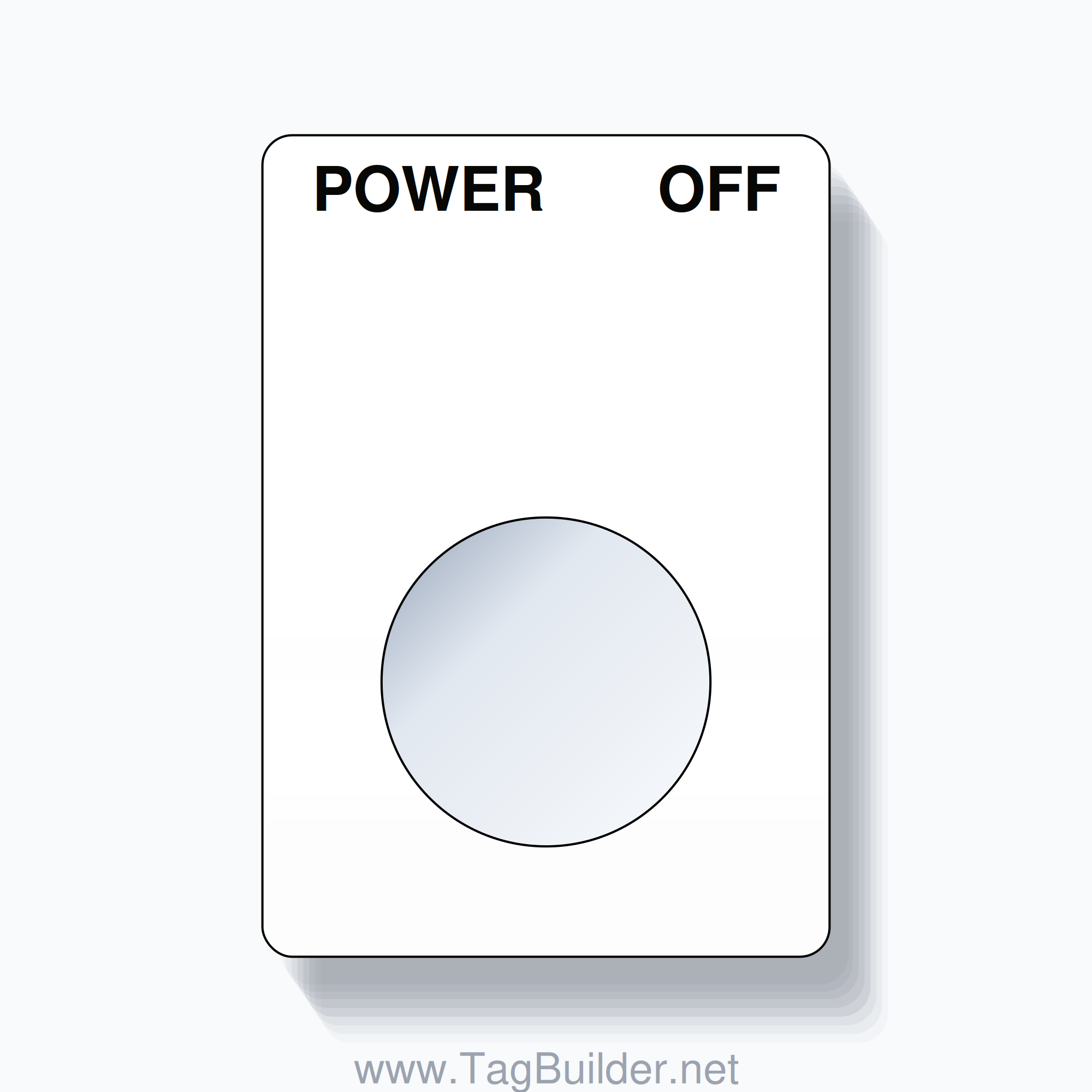 22mm Ring Tag – POWER OFF, Two-Line Rounded, Black on White