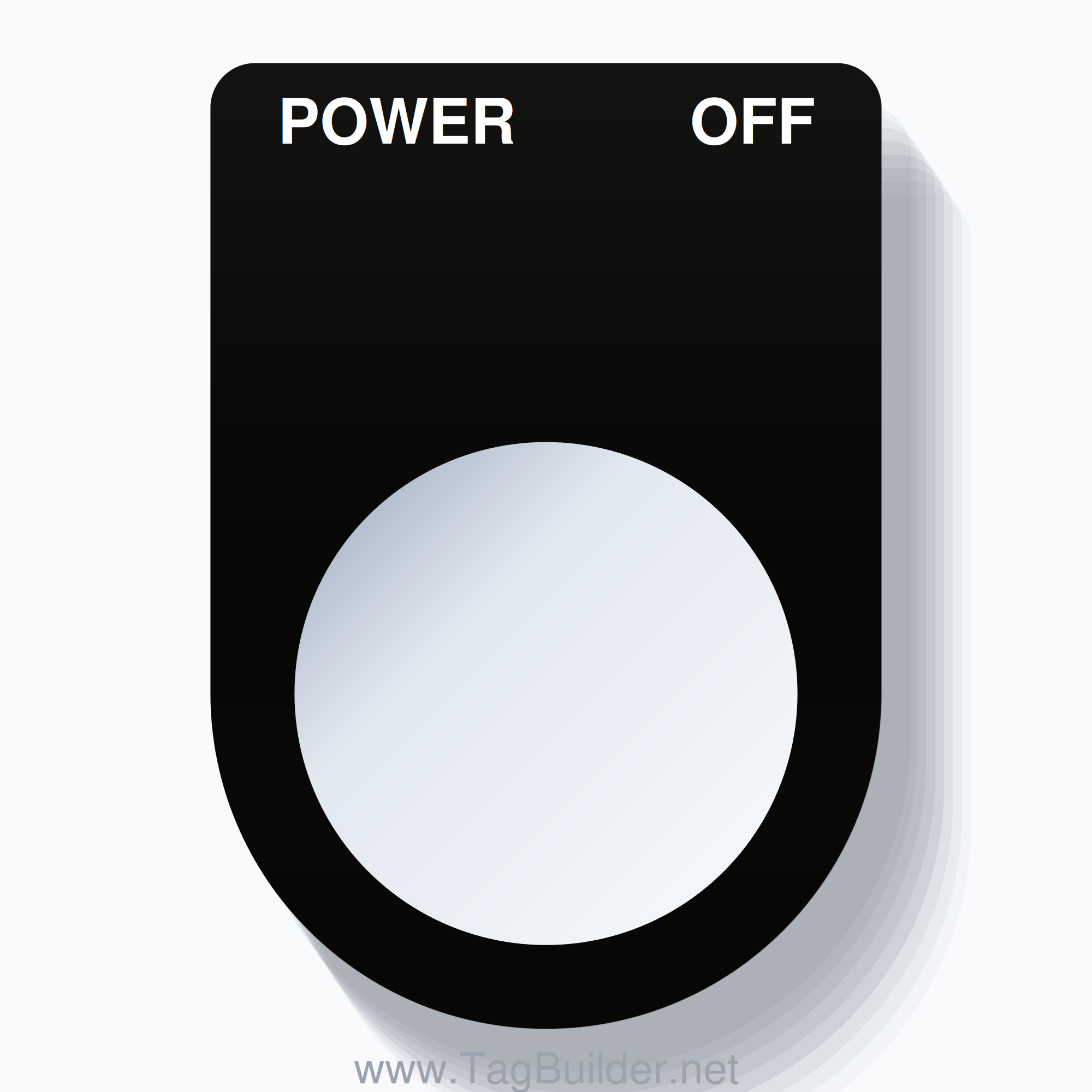 22mm Ring Tag – POWER OFF, Two-Line Slim, White on Black
