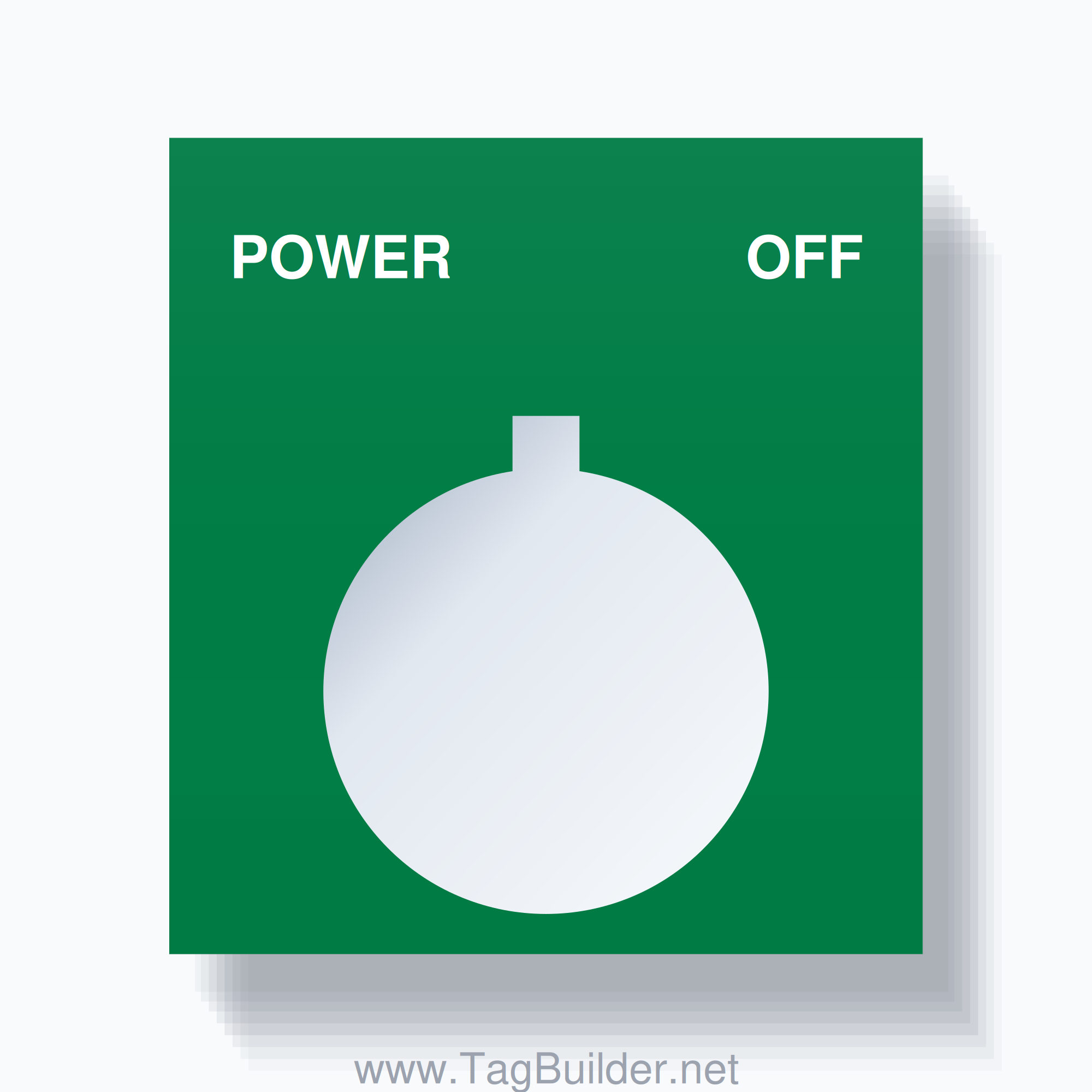 22mm Ring Tag – POWER OFF, Two-Line Square, Allen-Bradley Compatible, White on Green