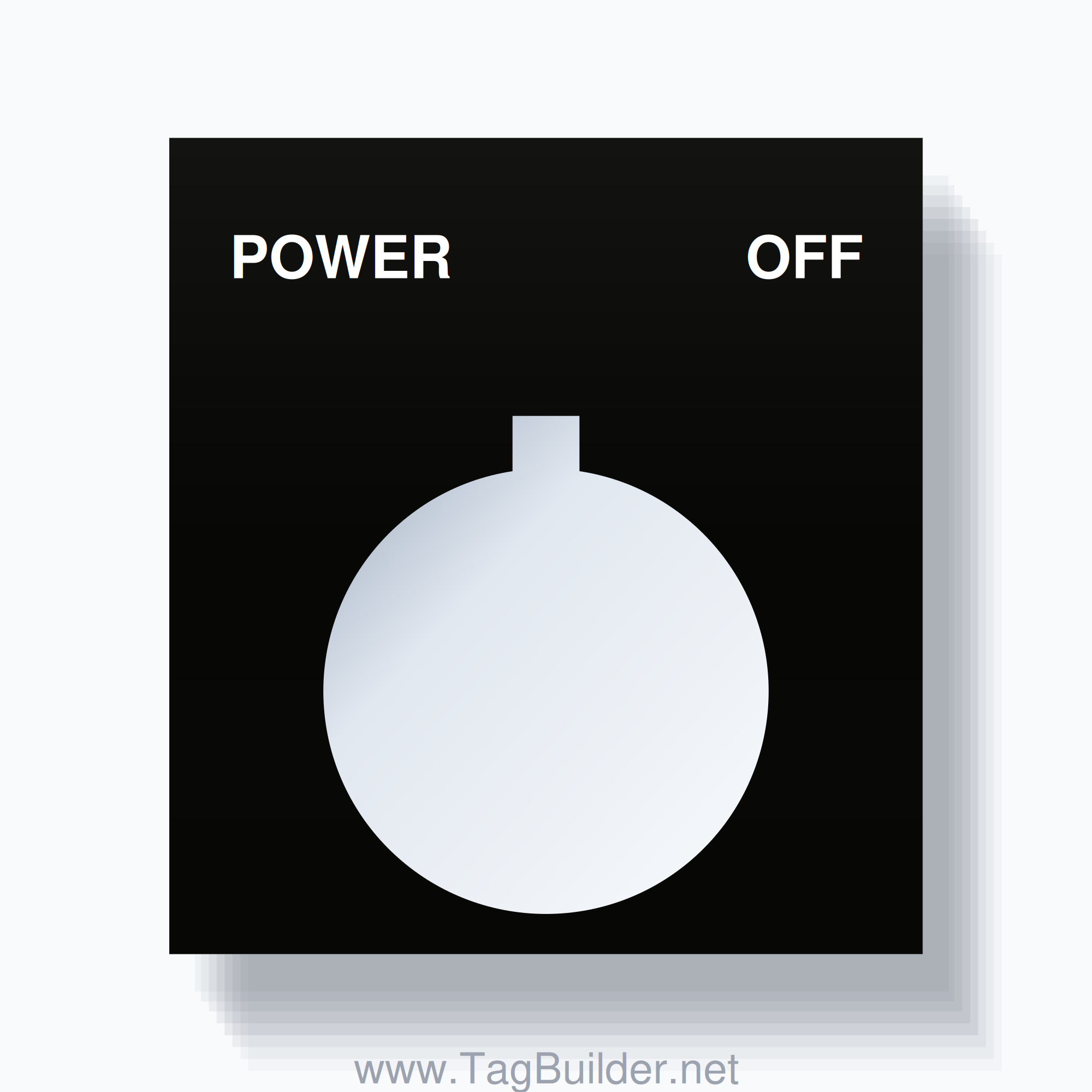 22mm Ring Tag – POWER OFF, Two-Line Square, Allen-Bradley Compatible, White on Black