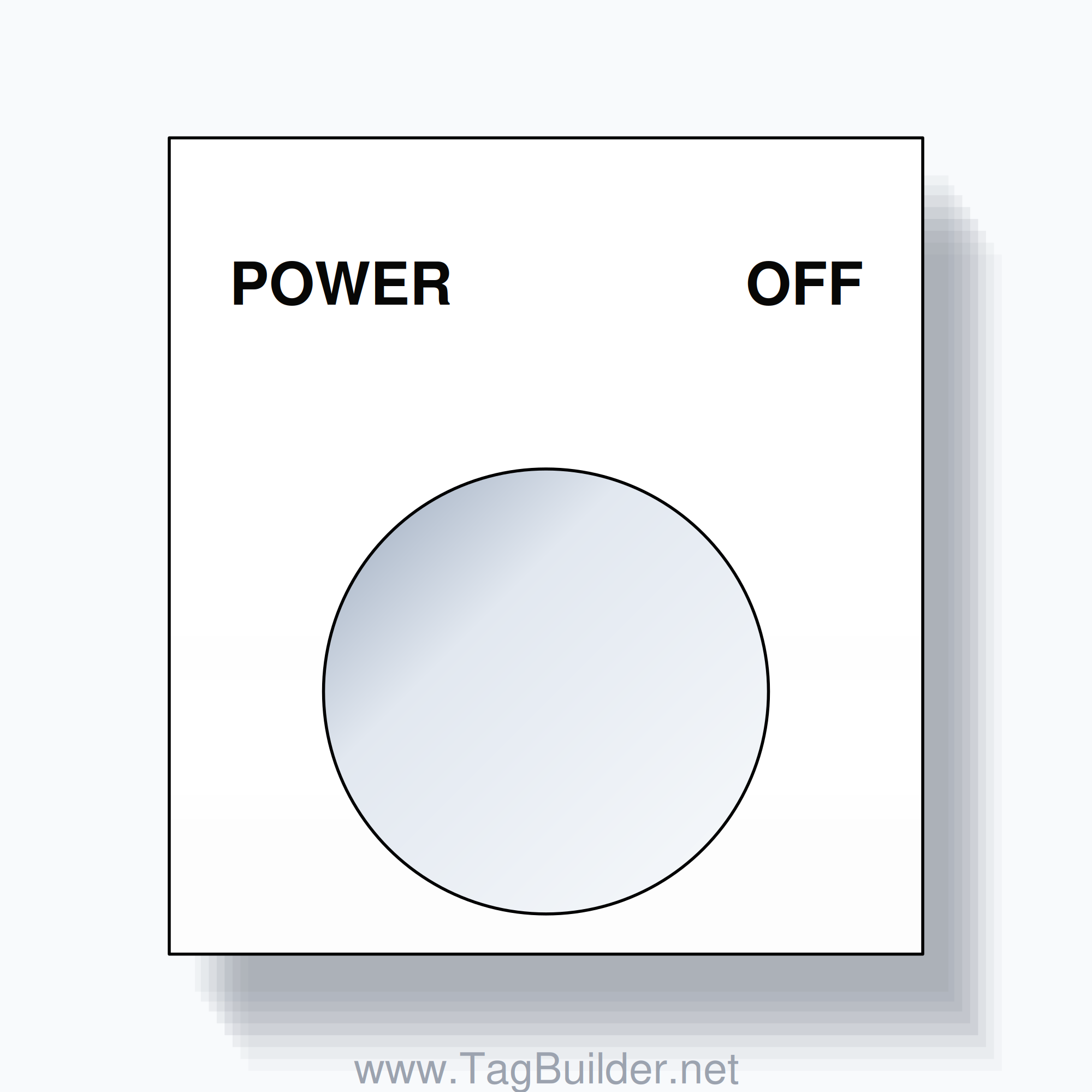 22mm Ring Tag – POWER OFF, Two-Line Square, Black on White