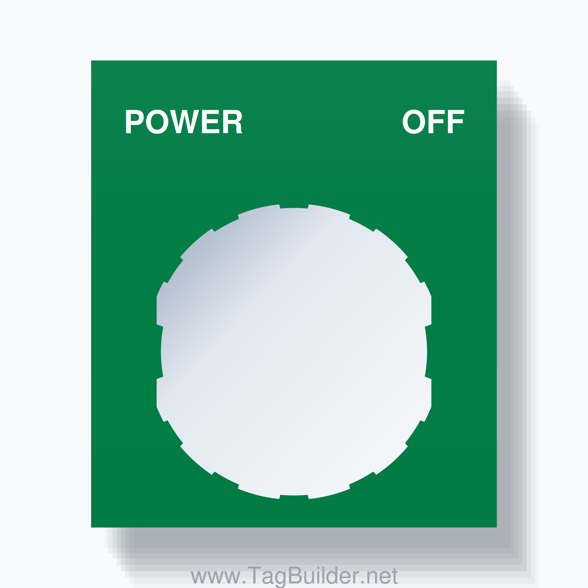 22mm Ring Tag – POWER OFF, Two-Line Square, Schneider Electric Compatible, White on Green