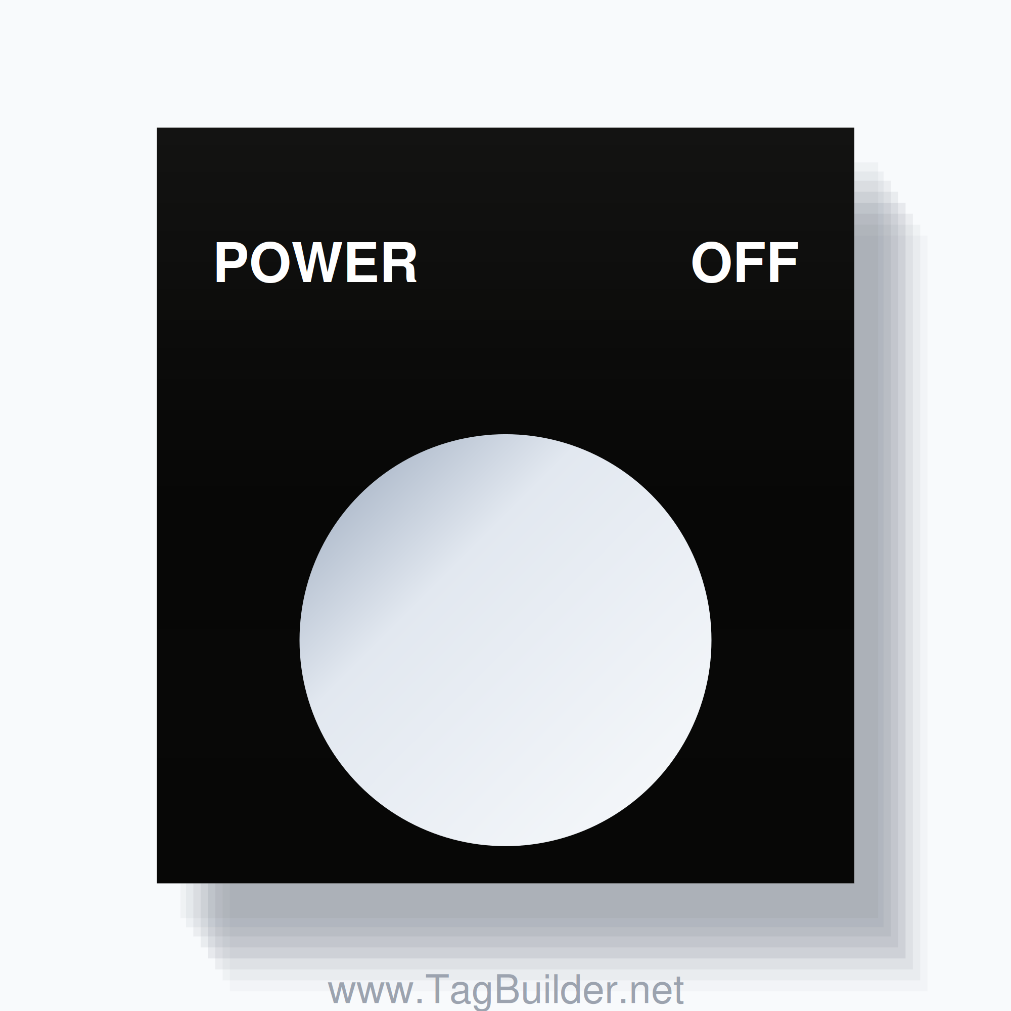 22mm Ring Tag – POWER OFF, Two-Line Square, White on Black