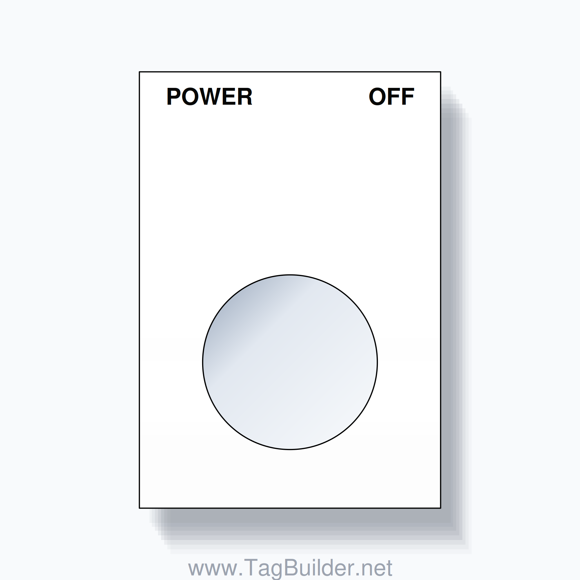 22mm Ring Tag – POWER OFF, Two-Line Squared, Black on White