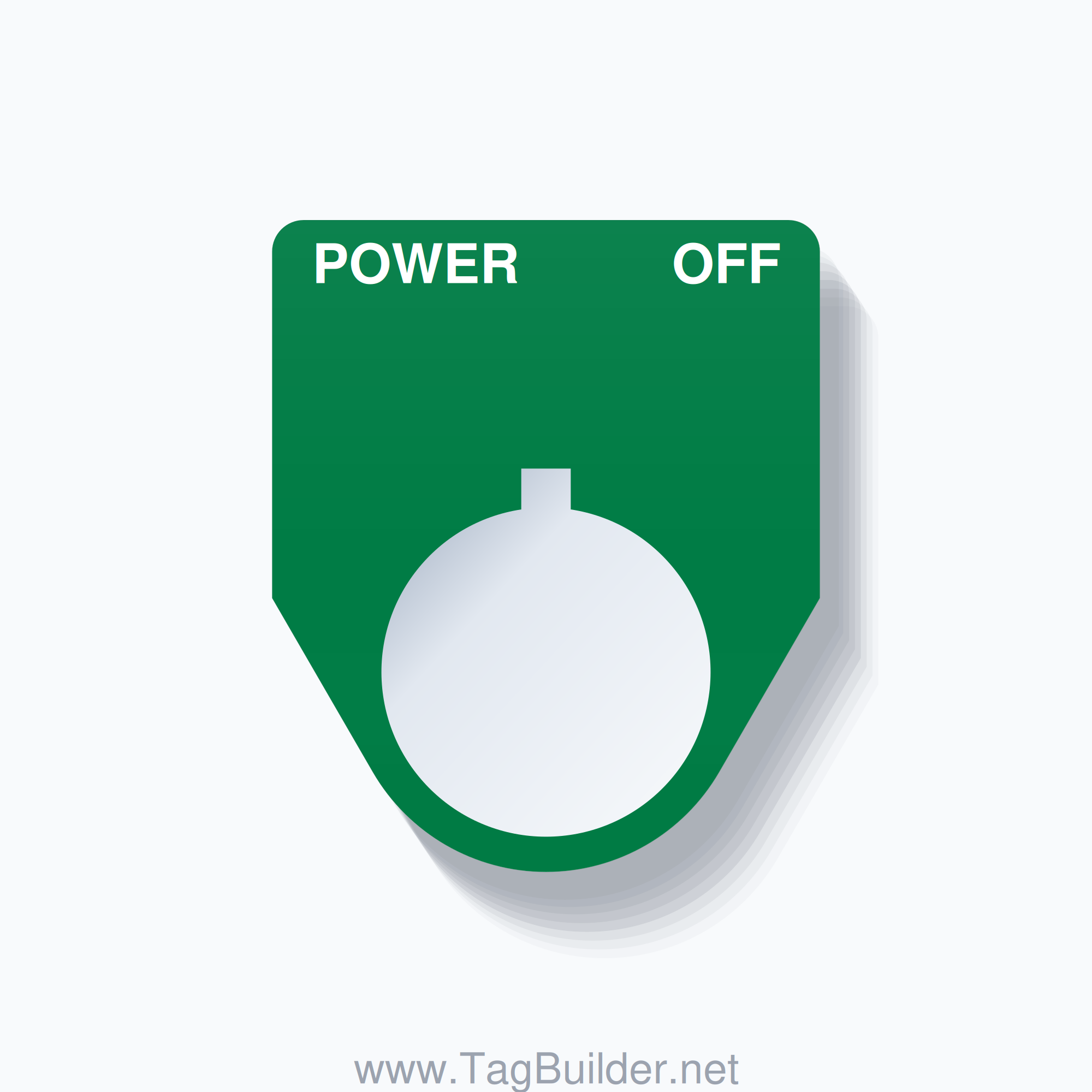 22mm Ring Tag – POWER OFF, Two-Line Traditional, Allen-Bradley Compatible, White on Green