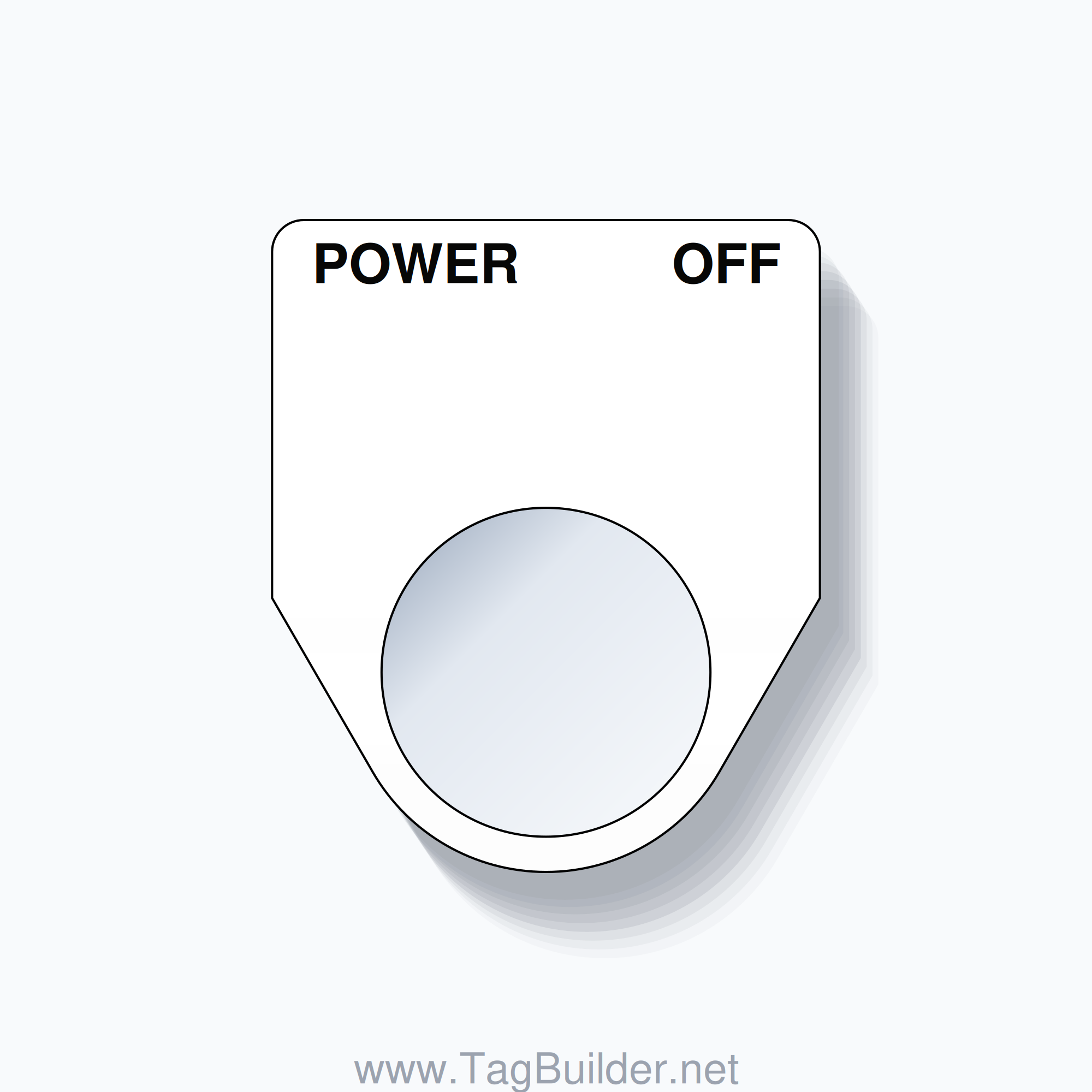 22mm Ring Tag – POWER OFF, Two-Line Traditional, Black on White