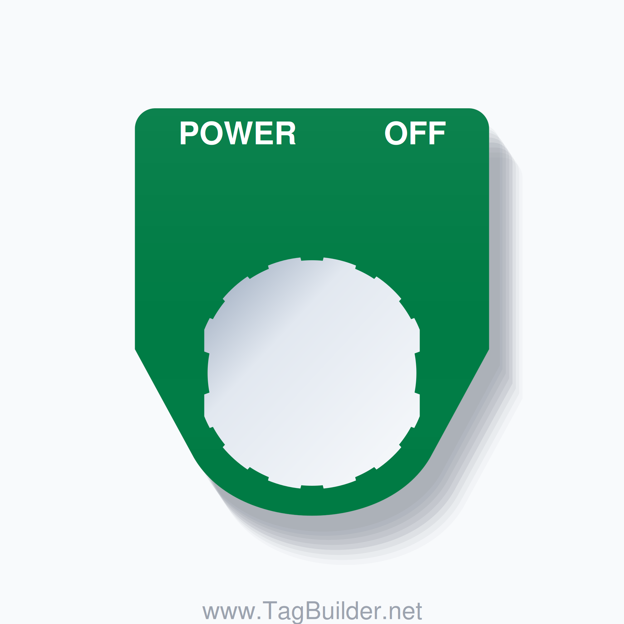 22mm Ring Tag – POWER OFF, Two-Line Traditional, Schneider Electric Compatible, White on Green
