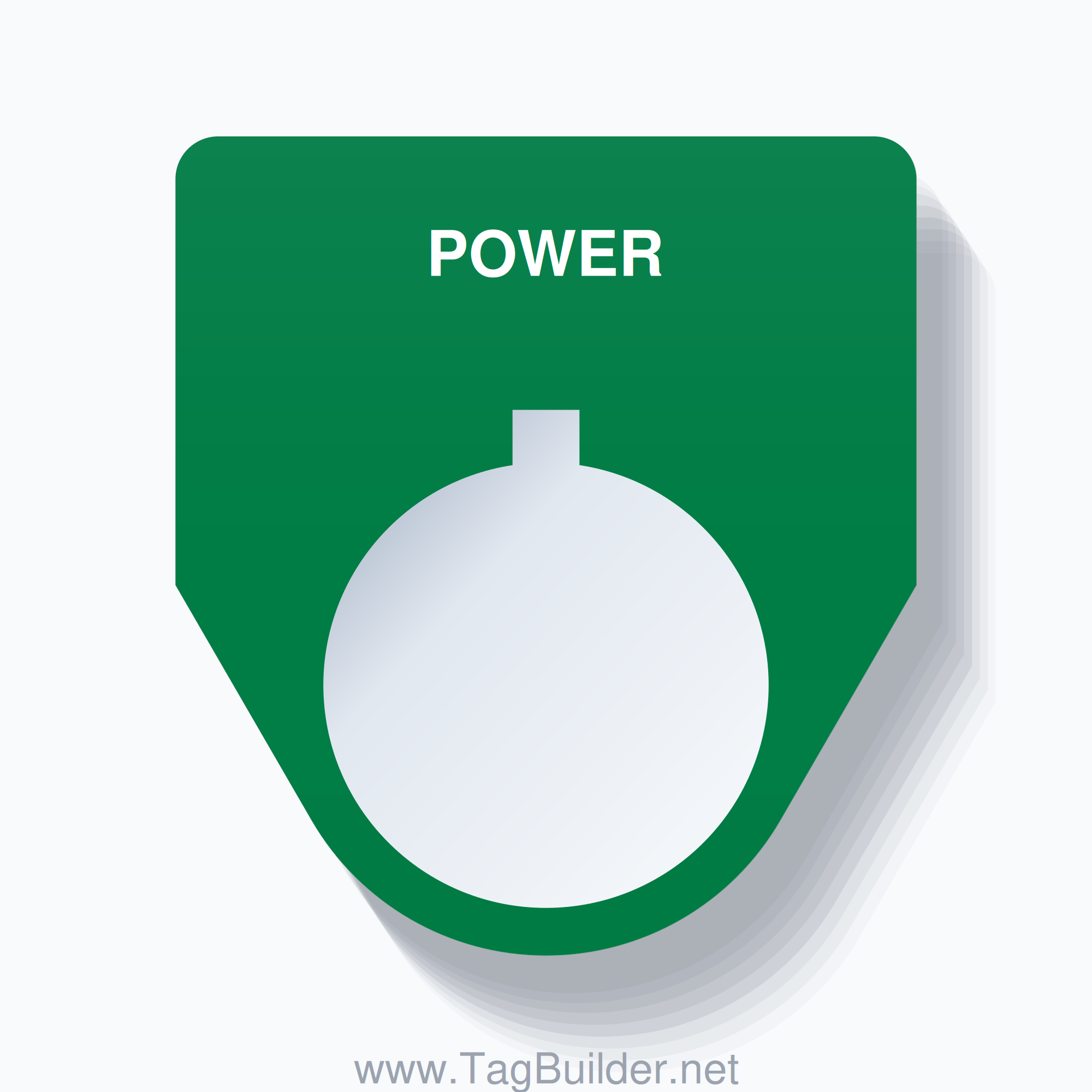 22mm Ring Tag – POWER, Single-Line Traditional, Allen-Bradley Compatible, White on Green