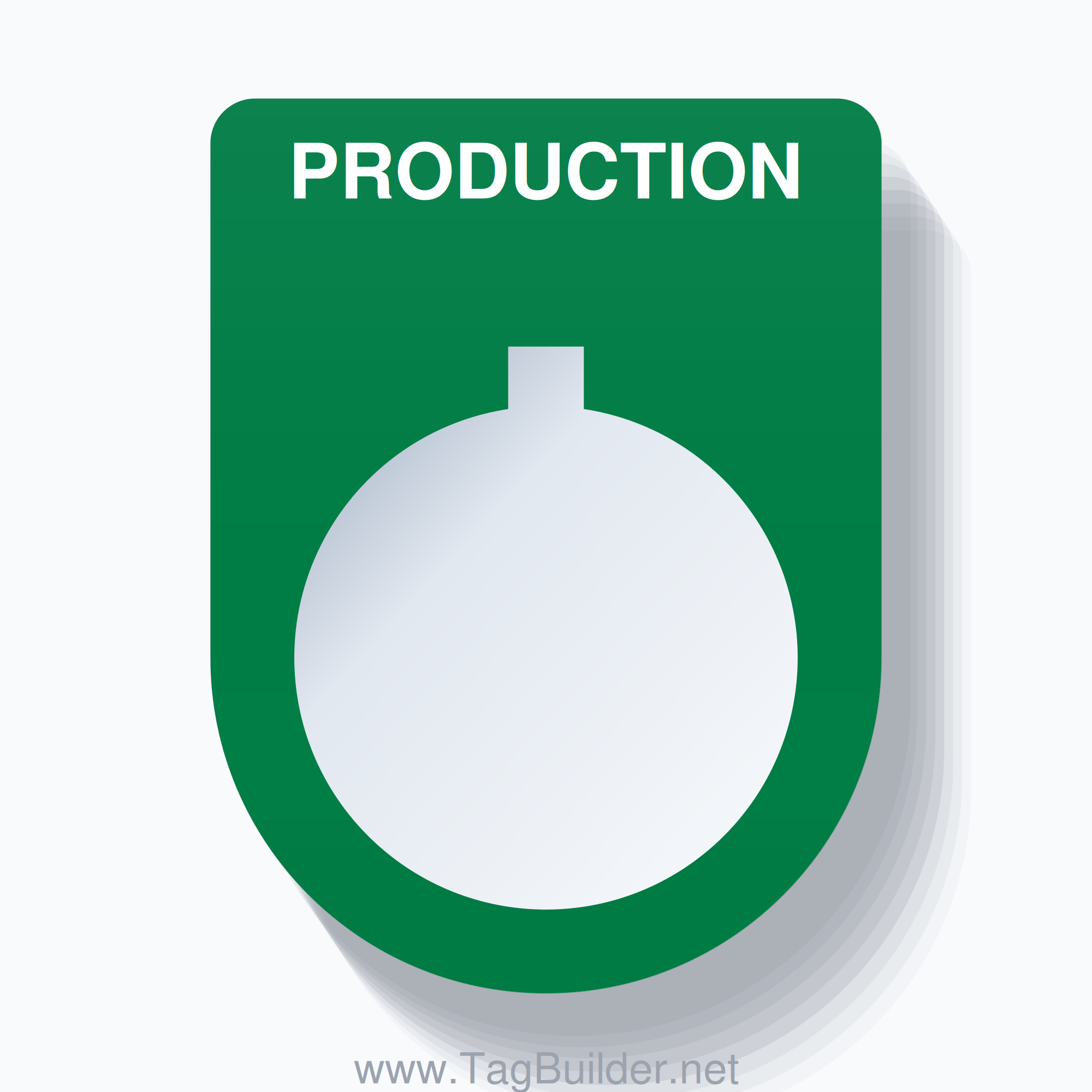 22mm Ring Tag – PRODUCTION, Single-Line Slim, Allen-Bradley Compatible, White on Green