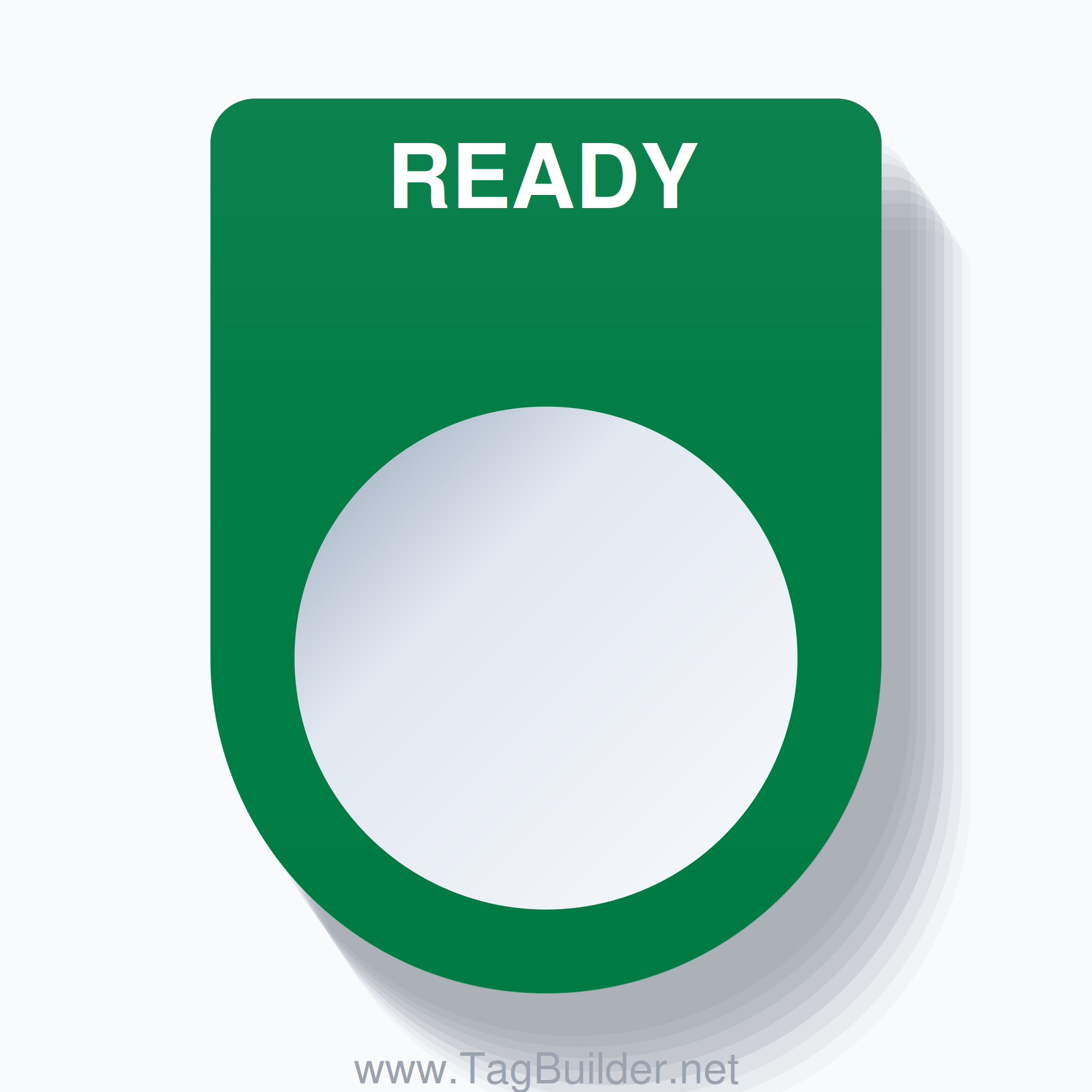 22mm Ring Tag – READY, Single-Line Slim, White on Green