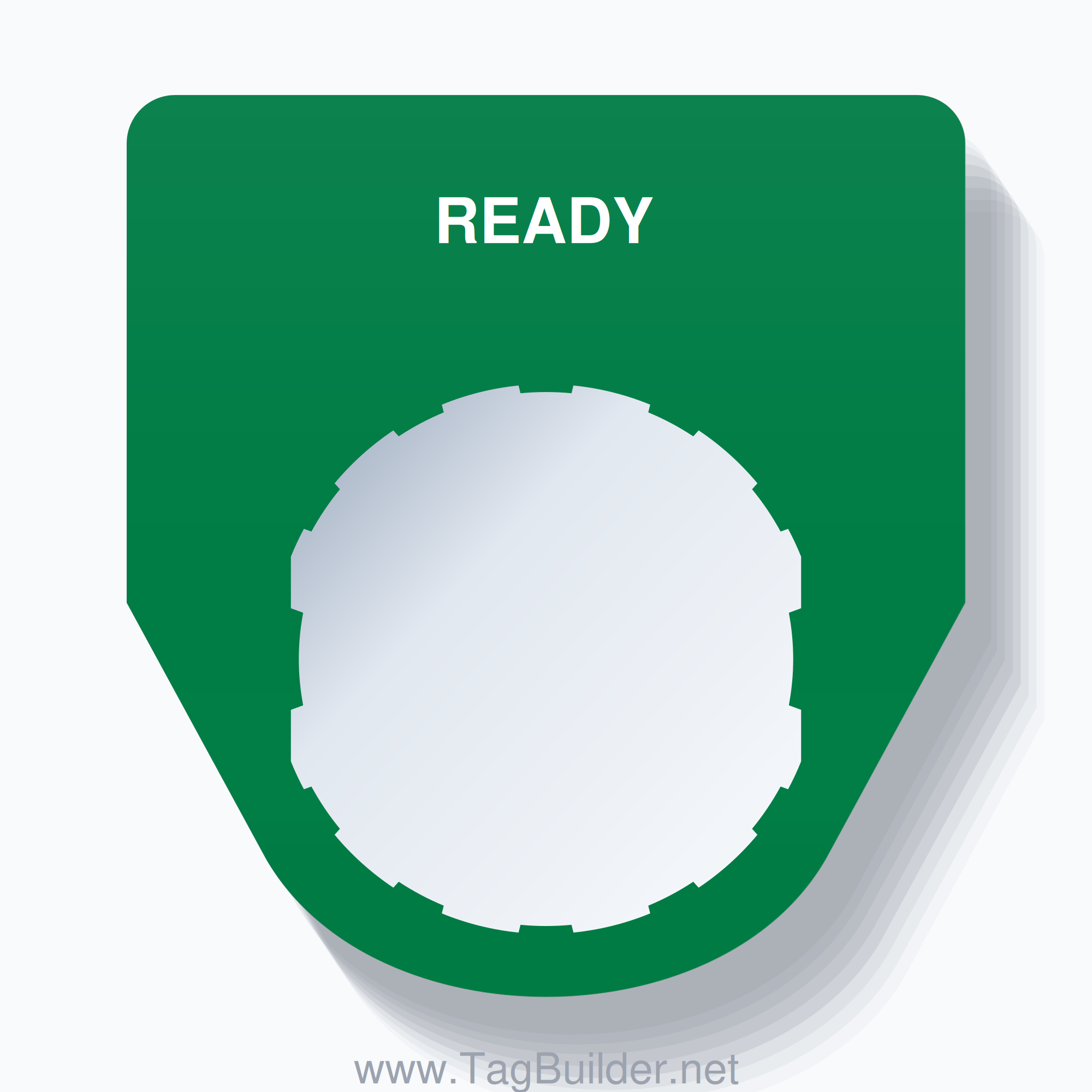 22mm Ring Tag – READY, Single-Line Traditional, Schneider Electric Compatible, White on Green
