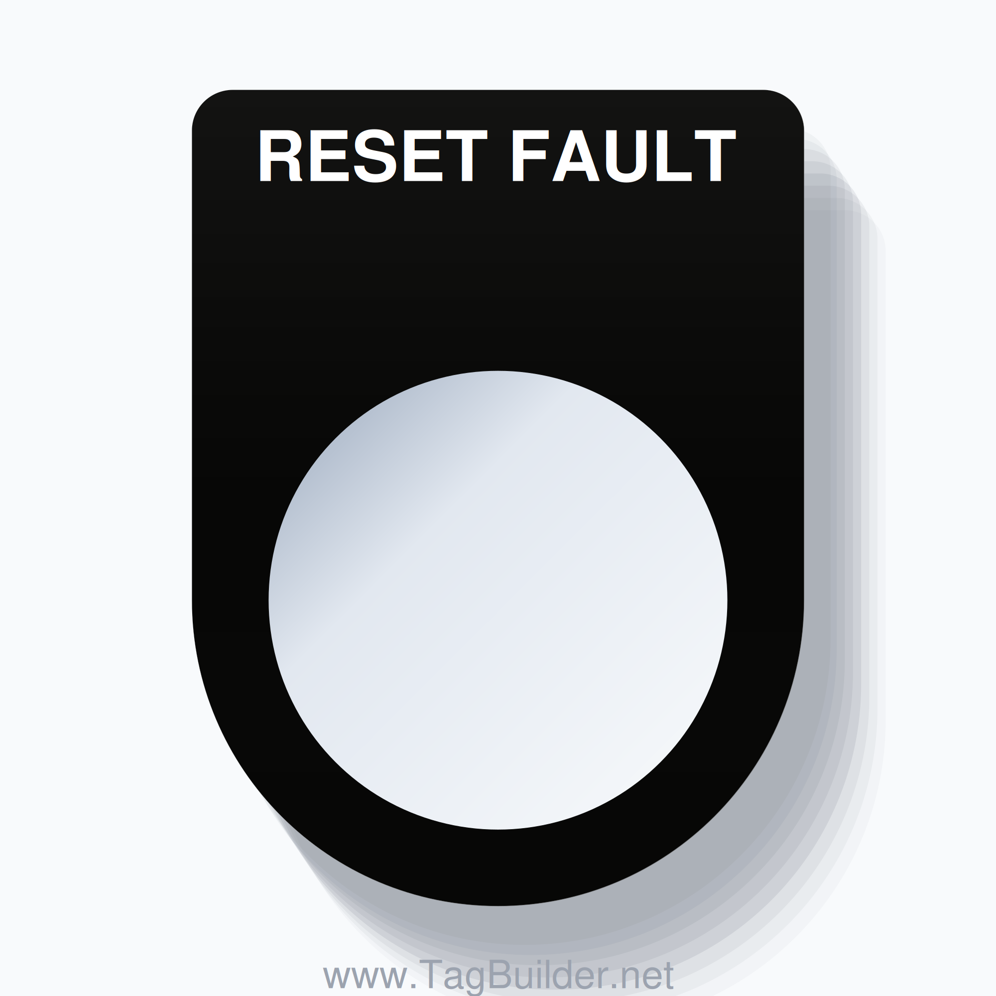 22mm Ring Tag – RESET FAULT, Single-Line Slim, White on Black