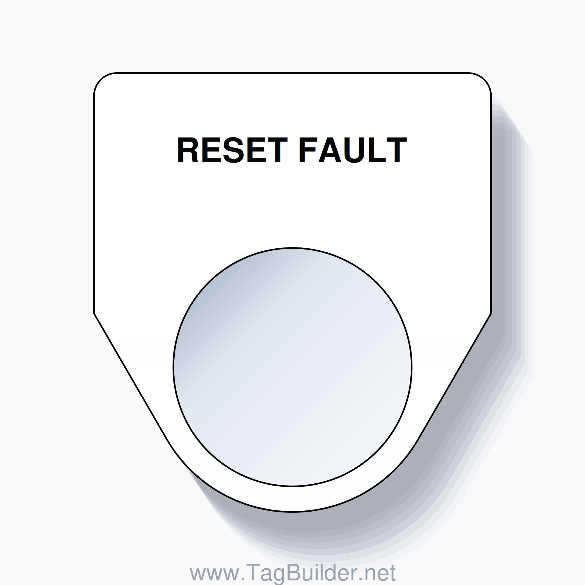 22mm Ring Tag – RESET FAULT, Single-Line Traditional, Black on White
