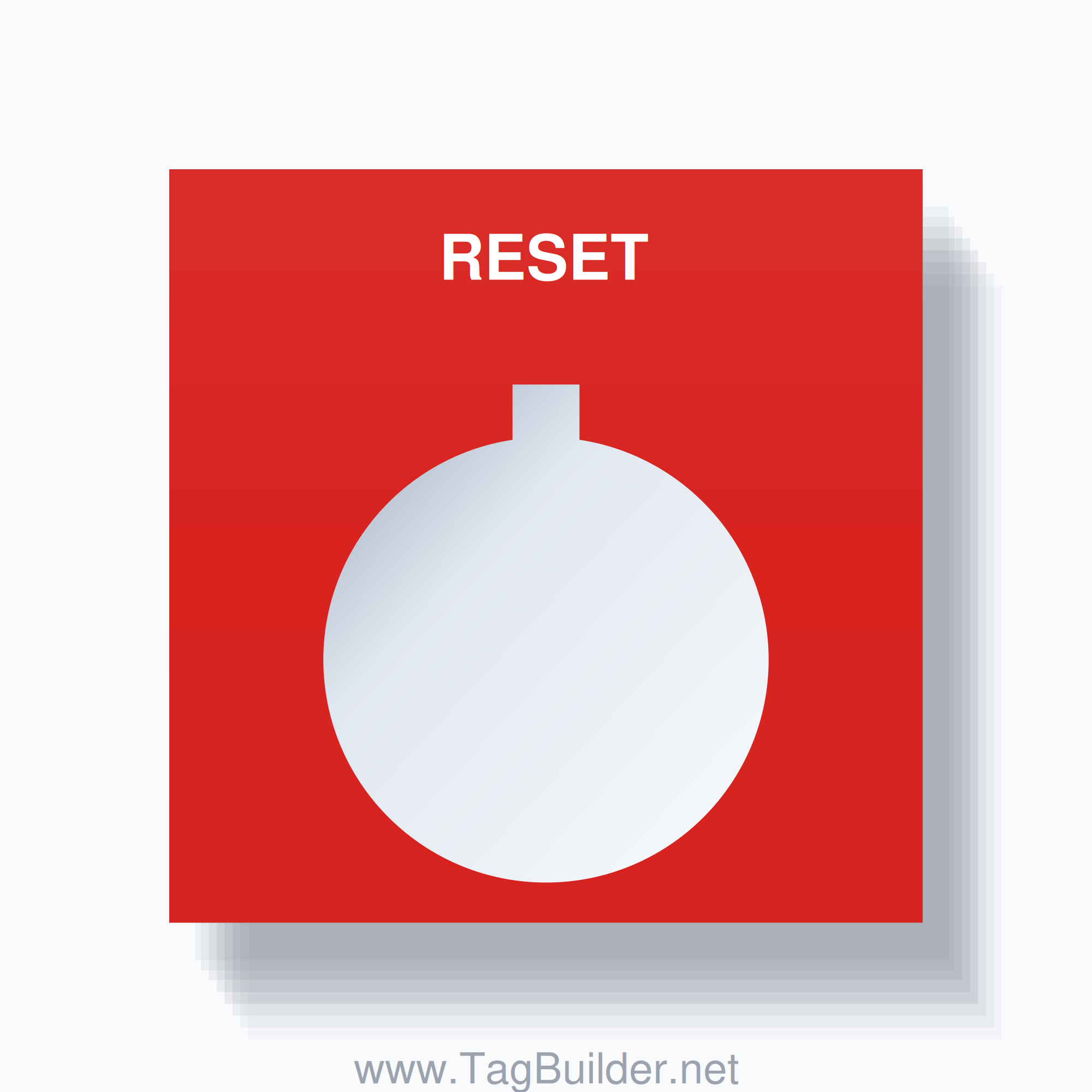 22mm Ring Tag – RESET, Single-Line Square, Allen-Bradley Compatible, White on Red