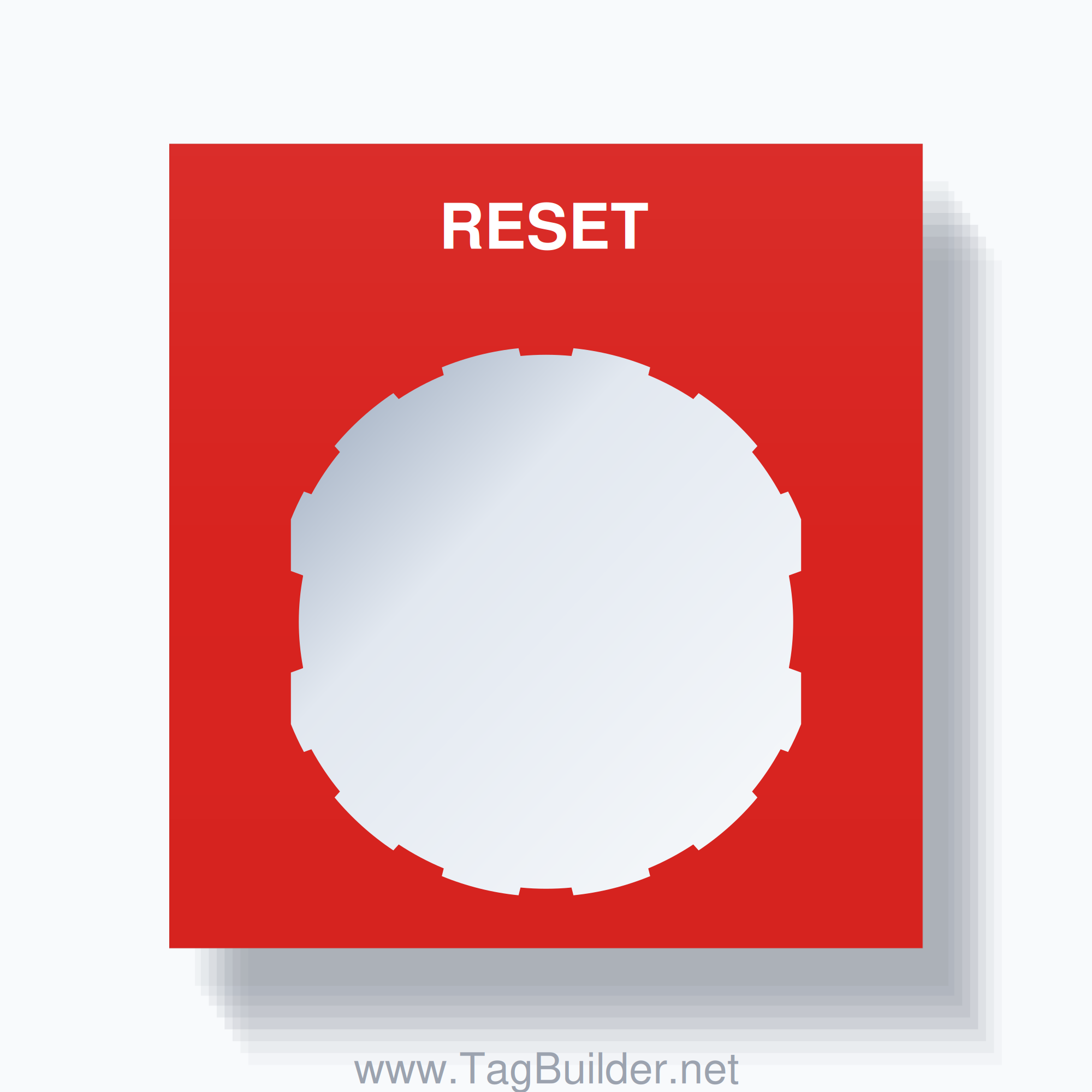 22mm Ring Tag – RESET, Single-Line Square, Schneider Electric Compatible, White on Red