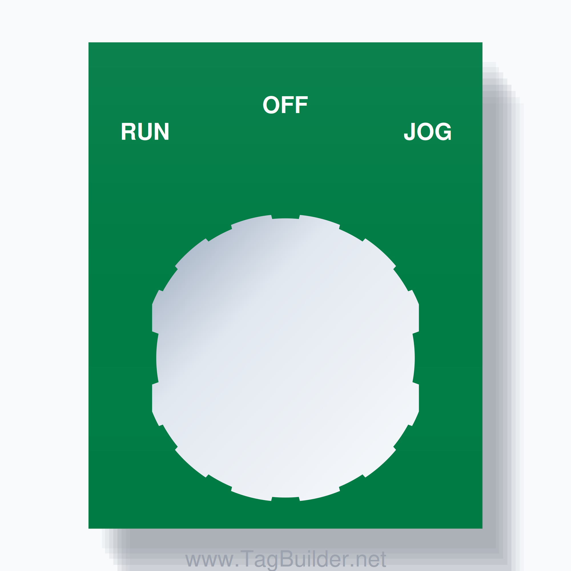 22mm Ring Tag – RUN OFF JOG, Three-Line Square, Schneider Electric Compatible, White on Green