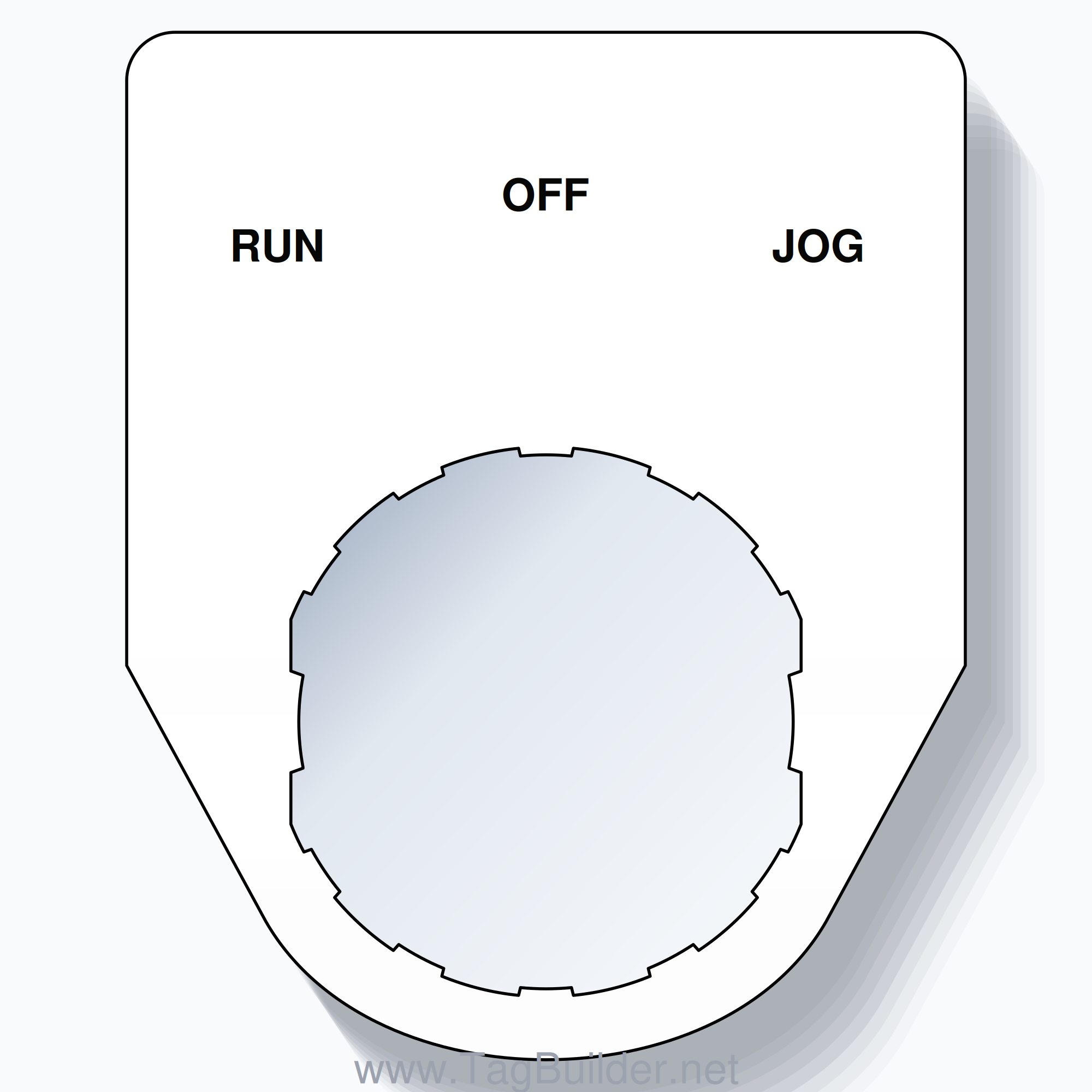 22mm Ring Tag – RUN OFF JOG, Three-Line Traditional, Schneider Electric Compatible, Black on White
