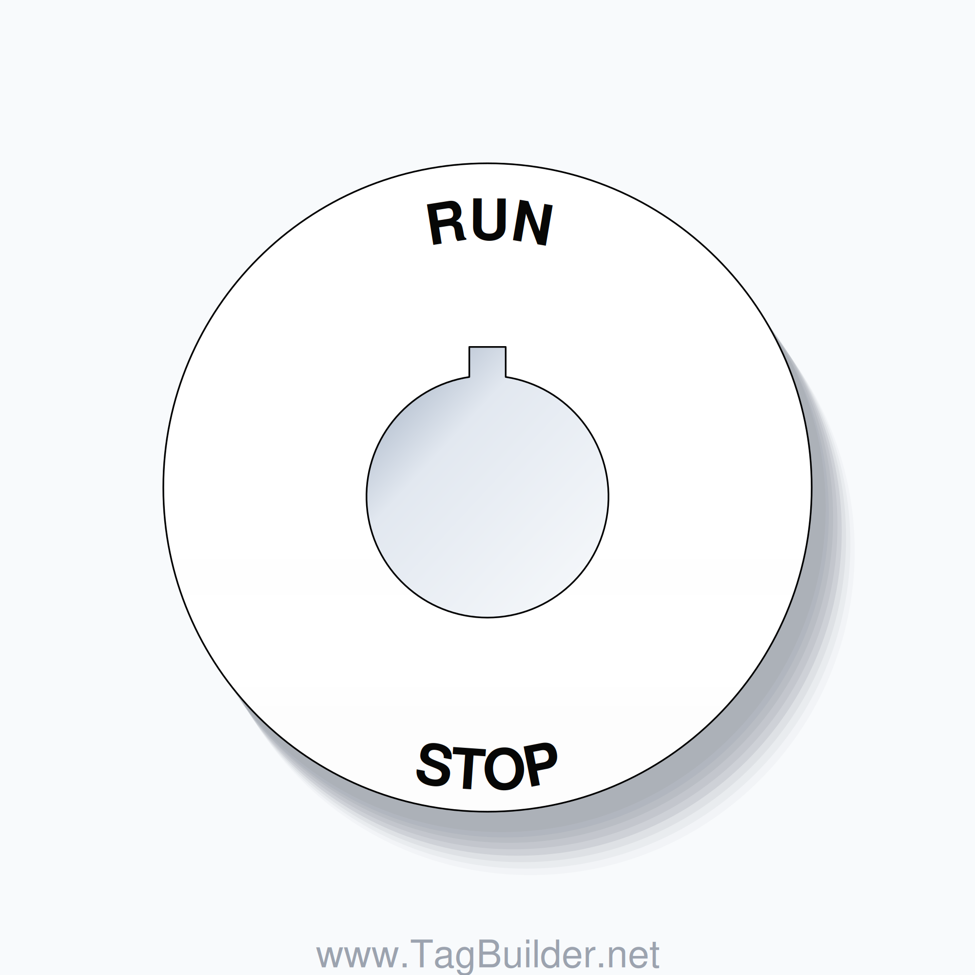 22mm Ring Tag – RUN STOP, Single-Line 60mm Round, Allen-Bradley Compatible, Black on White