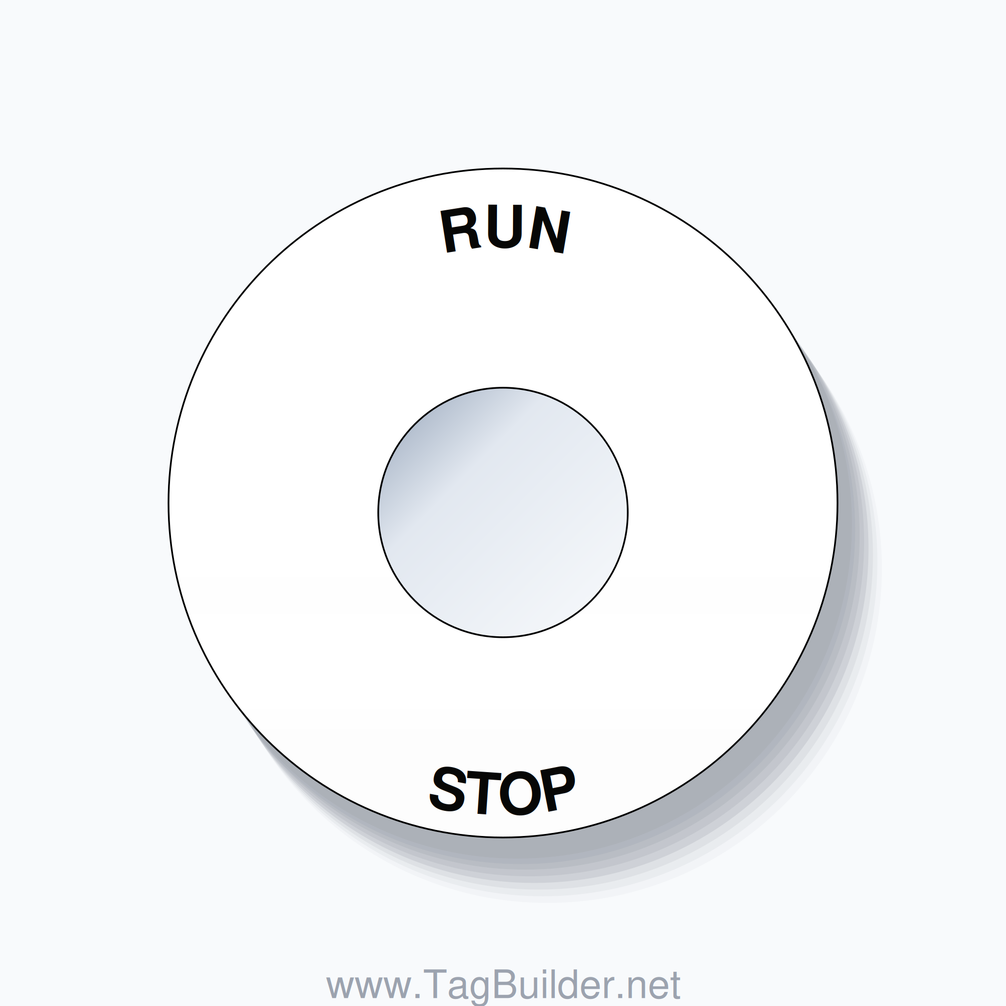 22mm Ring Tag – RUN STOP, Single-Line 60mm Round, Black on White