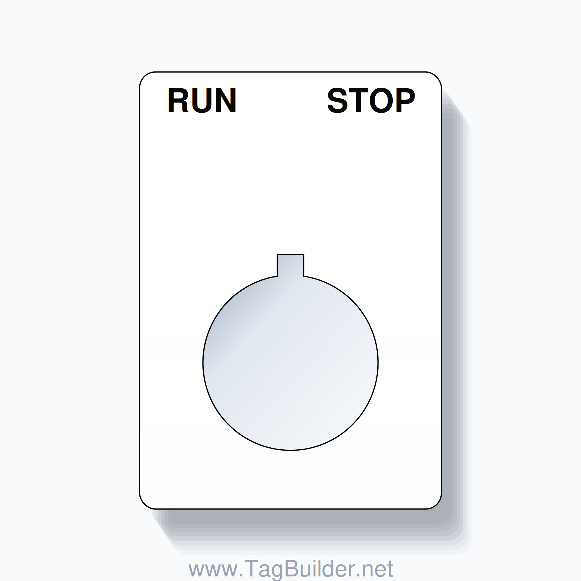 22mm Ring Tag – RUN STOP, Two-Line Rounded, Allen-Bradley Compatible, Black on White