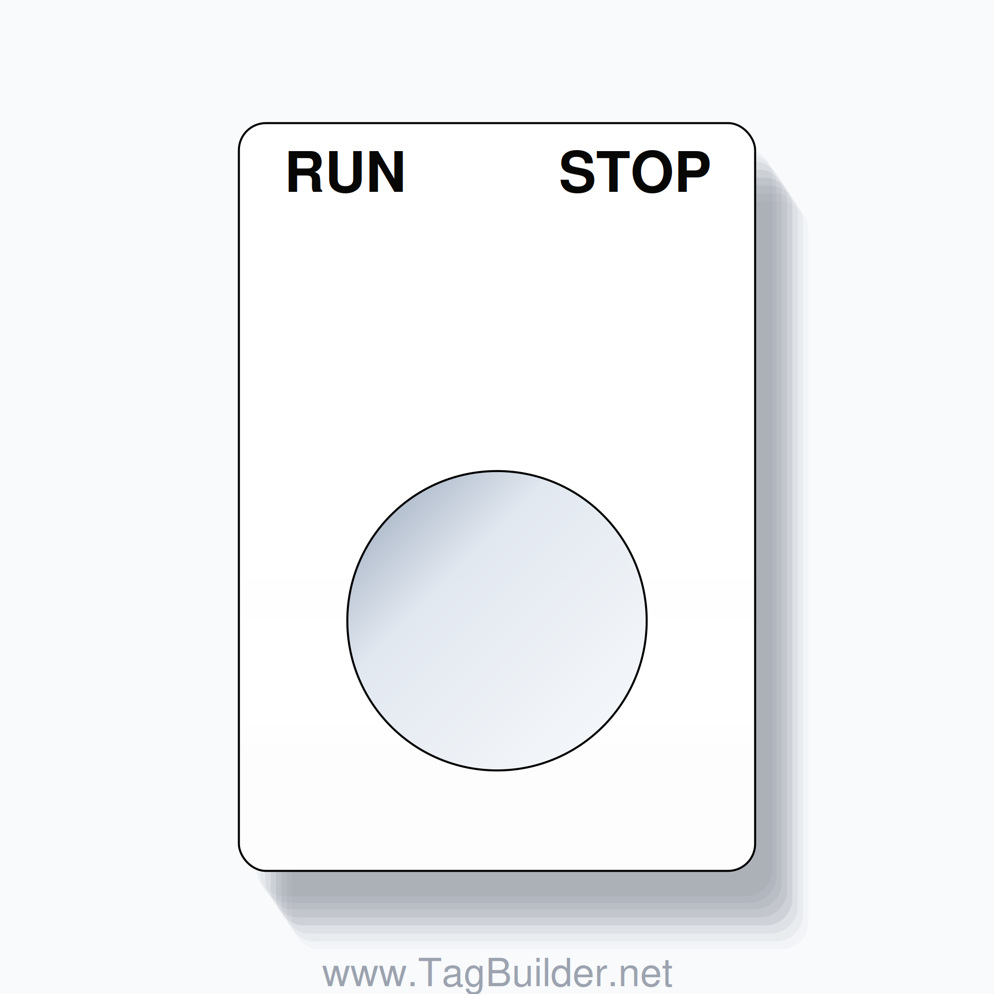 22mm Ring Tag – RUN STOP, Two-Line Rounded, Black on White