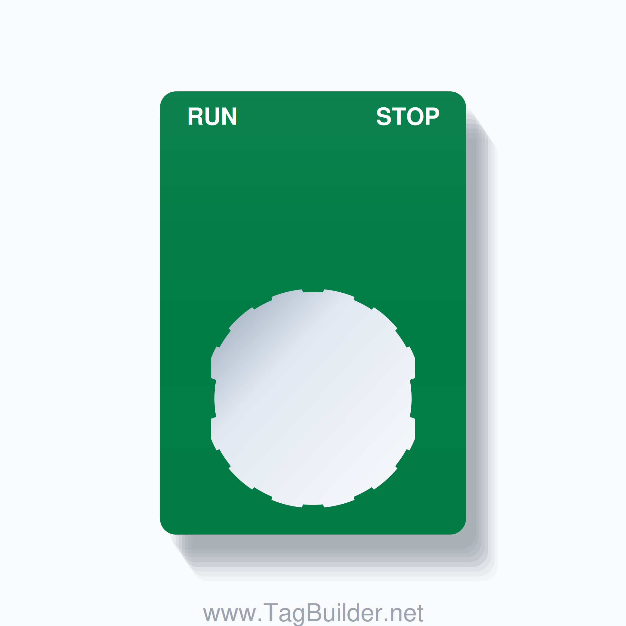 22mm Ring Tag – RUN STOP, Two-Line Rounded, Schneider Electric Compatible, White on Green
