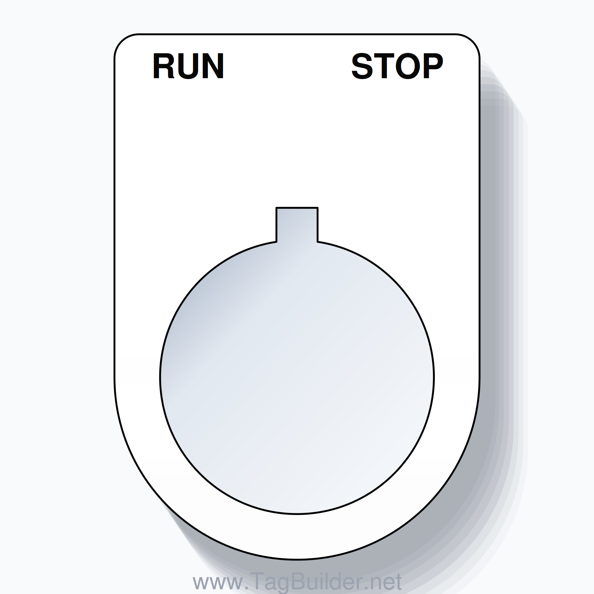 22mm Ring Tag – RUN STOP, Two-Line Slim, Allen-Bradley Compatible, Black on White