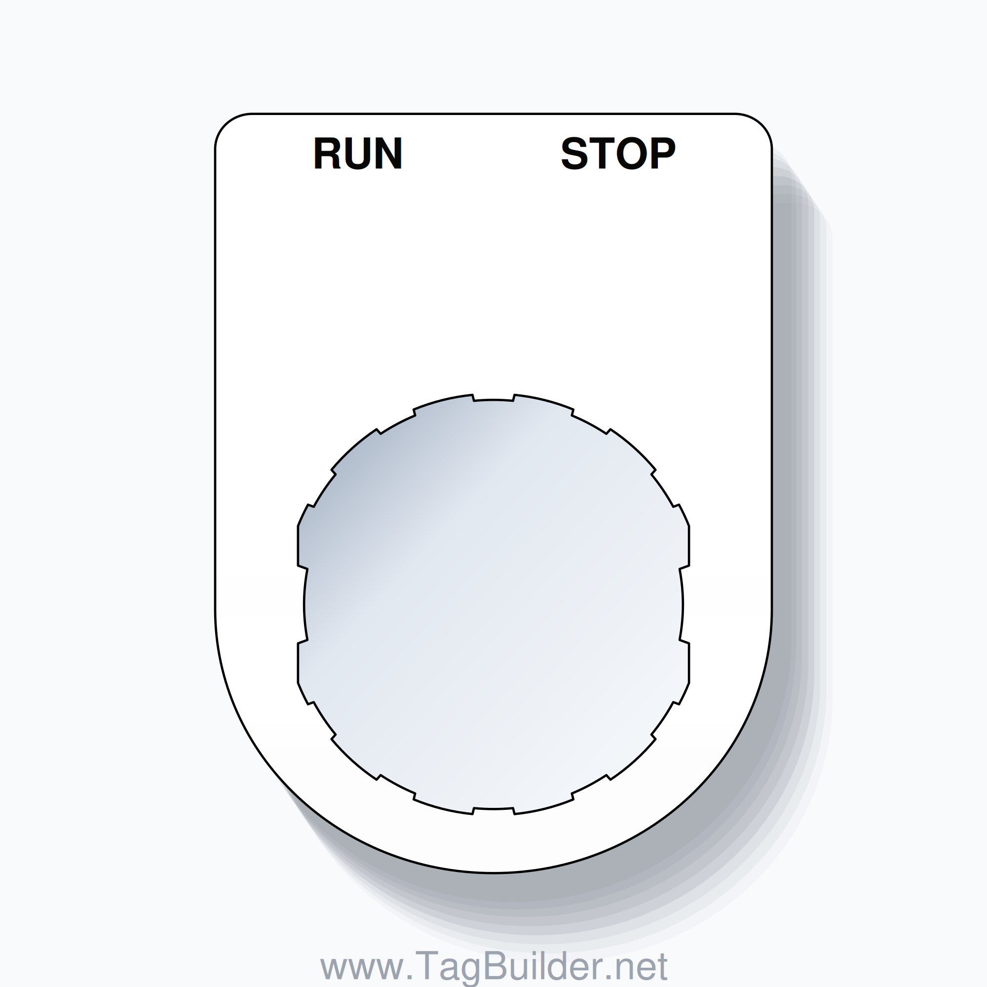 22mm Ring Tag – RUN STOP, Two-Line Slim, Schneider Electric Compatible, Black on White