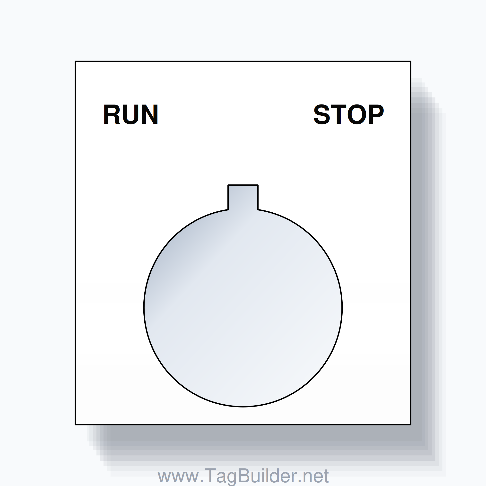 22mm Ring Tag – RUN STOP, Two-Line Square, Allen-Bradley Compatible, Black on White