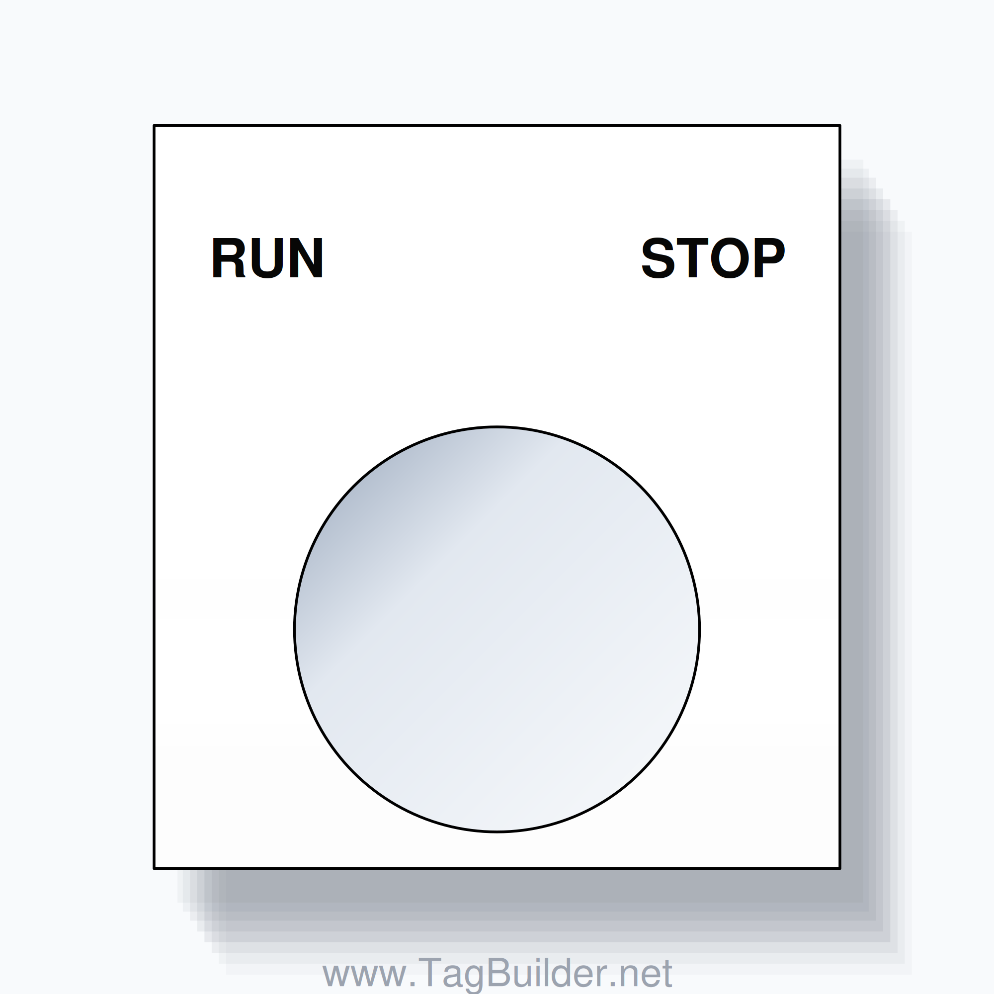 22mm Ring Tag – RUN STOP, Two-Line Square, Black on White