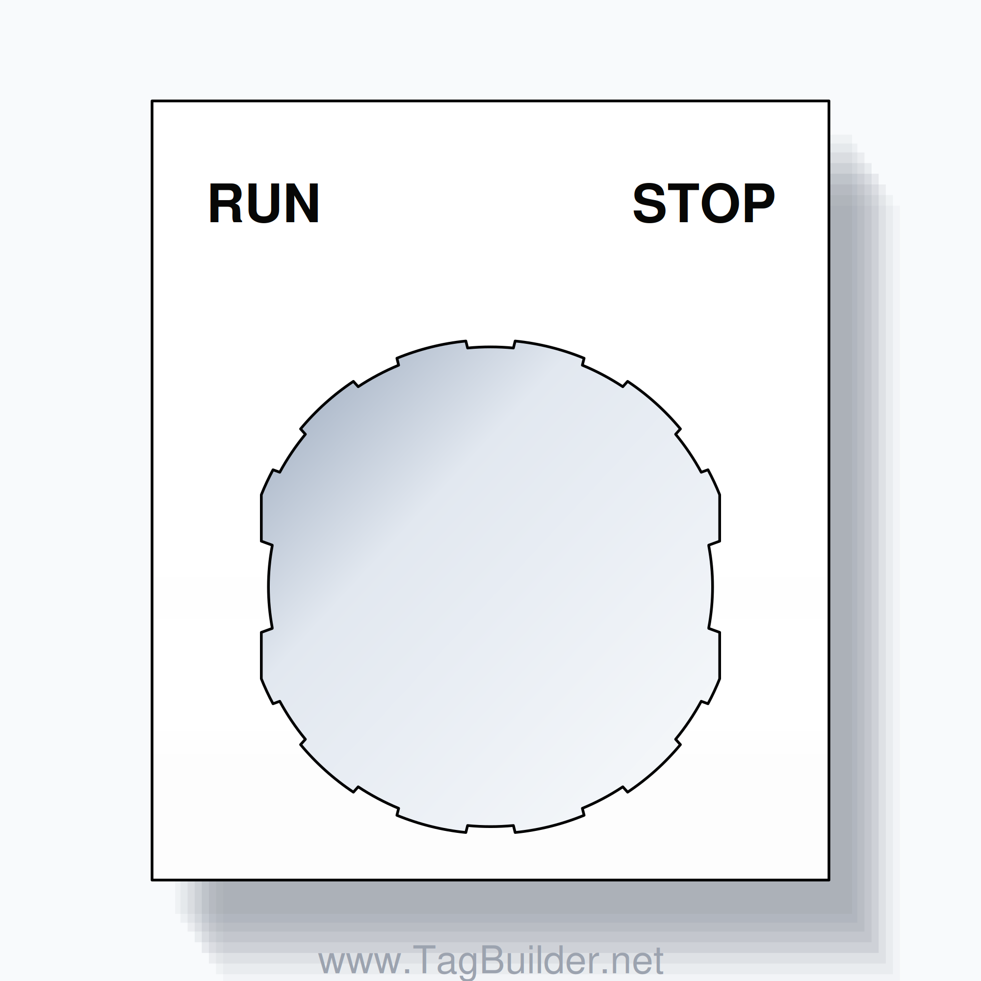 22mm Ring Tag – RUN STOP, Two-Line Square, Schneider Electric Compatible, Black on White