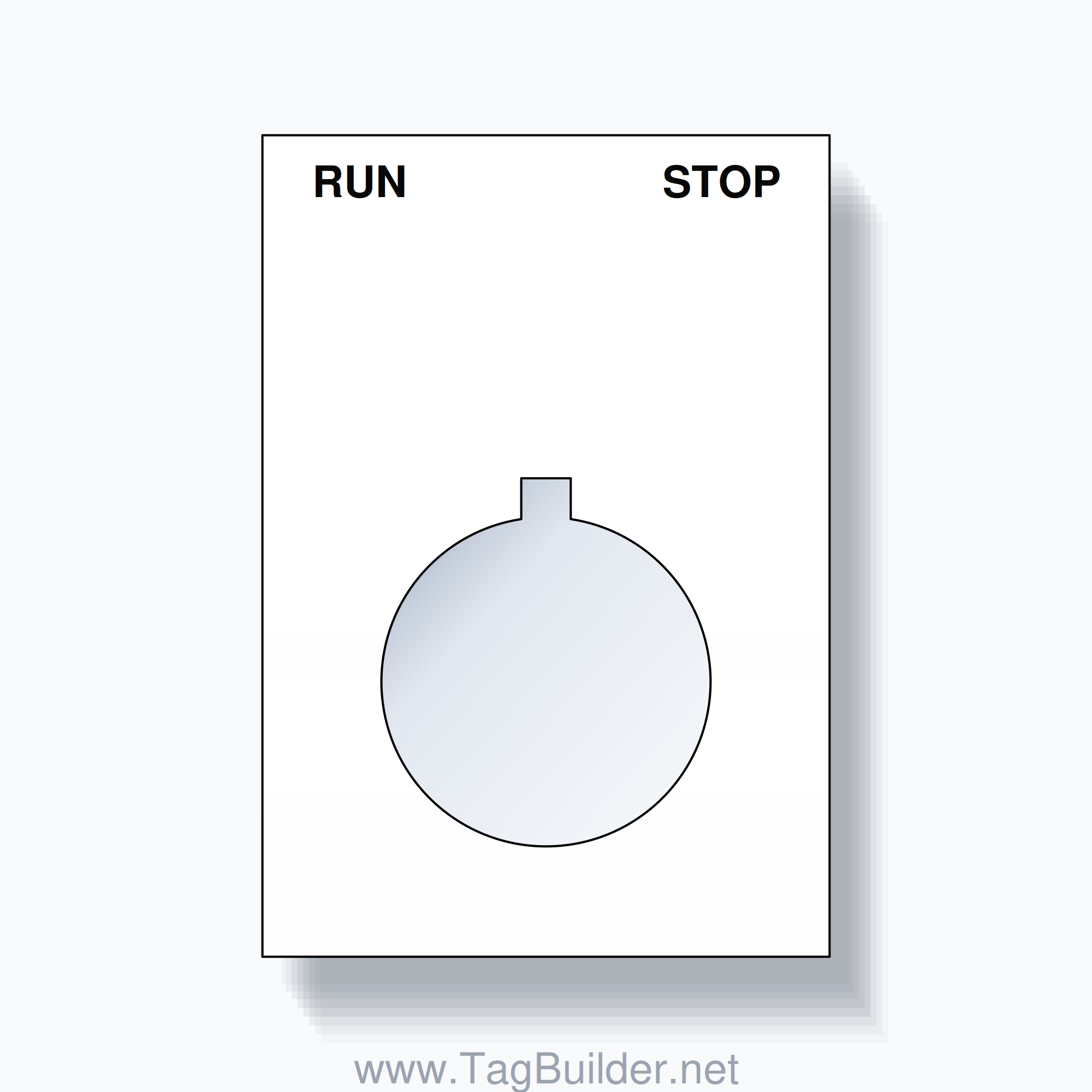 22mm Ring Tag – RUN STOP, Two-Line Squared, Allen-Bradley Compatible, Black on White