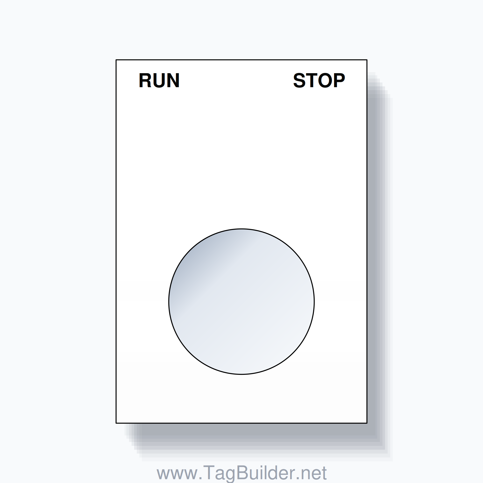 22mm Ring Tag – RUN STOP, Two-Line Squared, Black on White